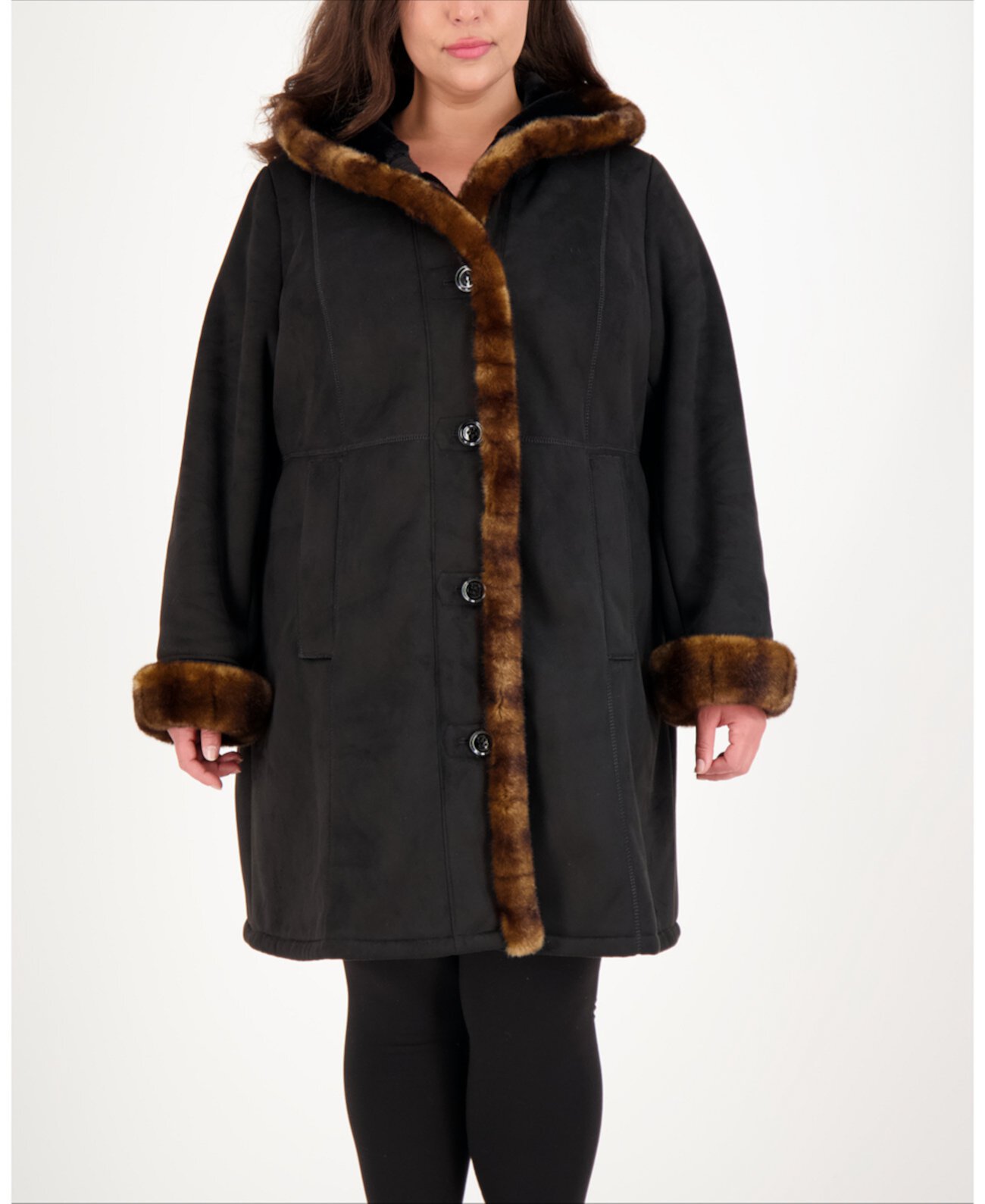 Пальто из искусственной овчины с капюшоном больших размеров Jones New York