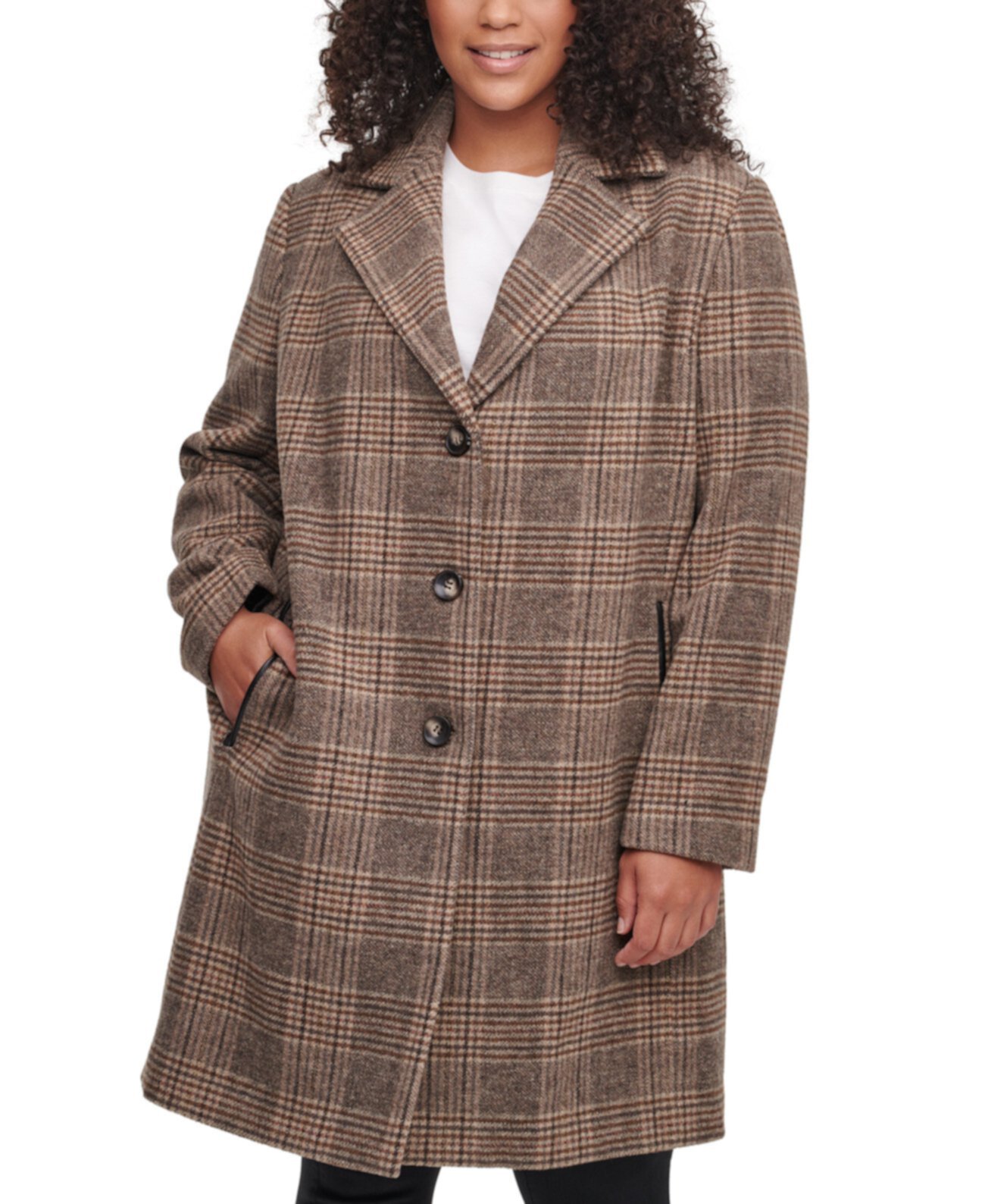 Куртка большого размера в клетку из искусственной кожи с отделкой из искусственной кожи, созданная для Macy's DKNY