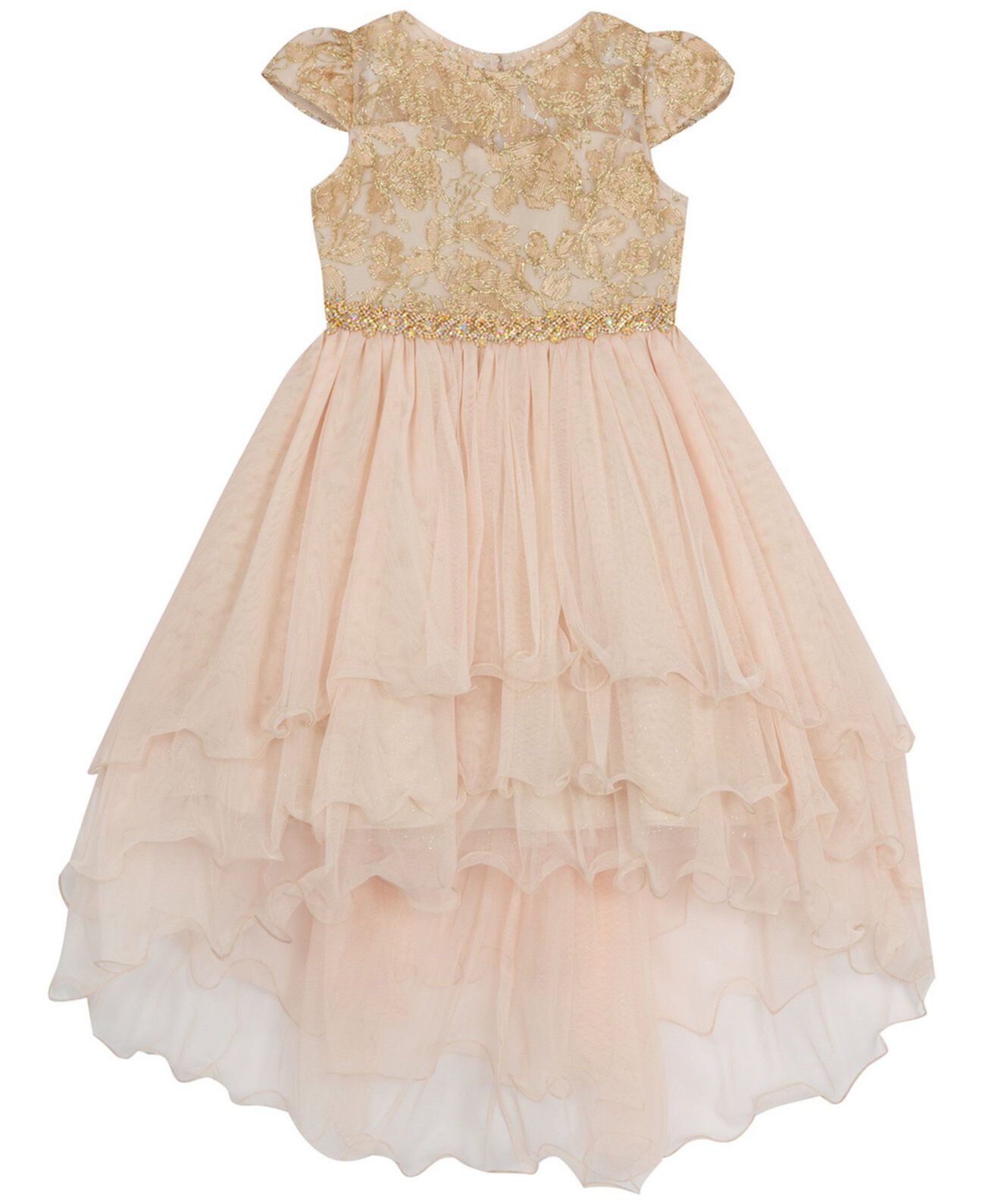Сетчатое платье с вышивкой и многоярусной вышивкой для маленьких девочек Rare Editions