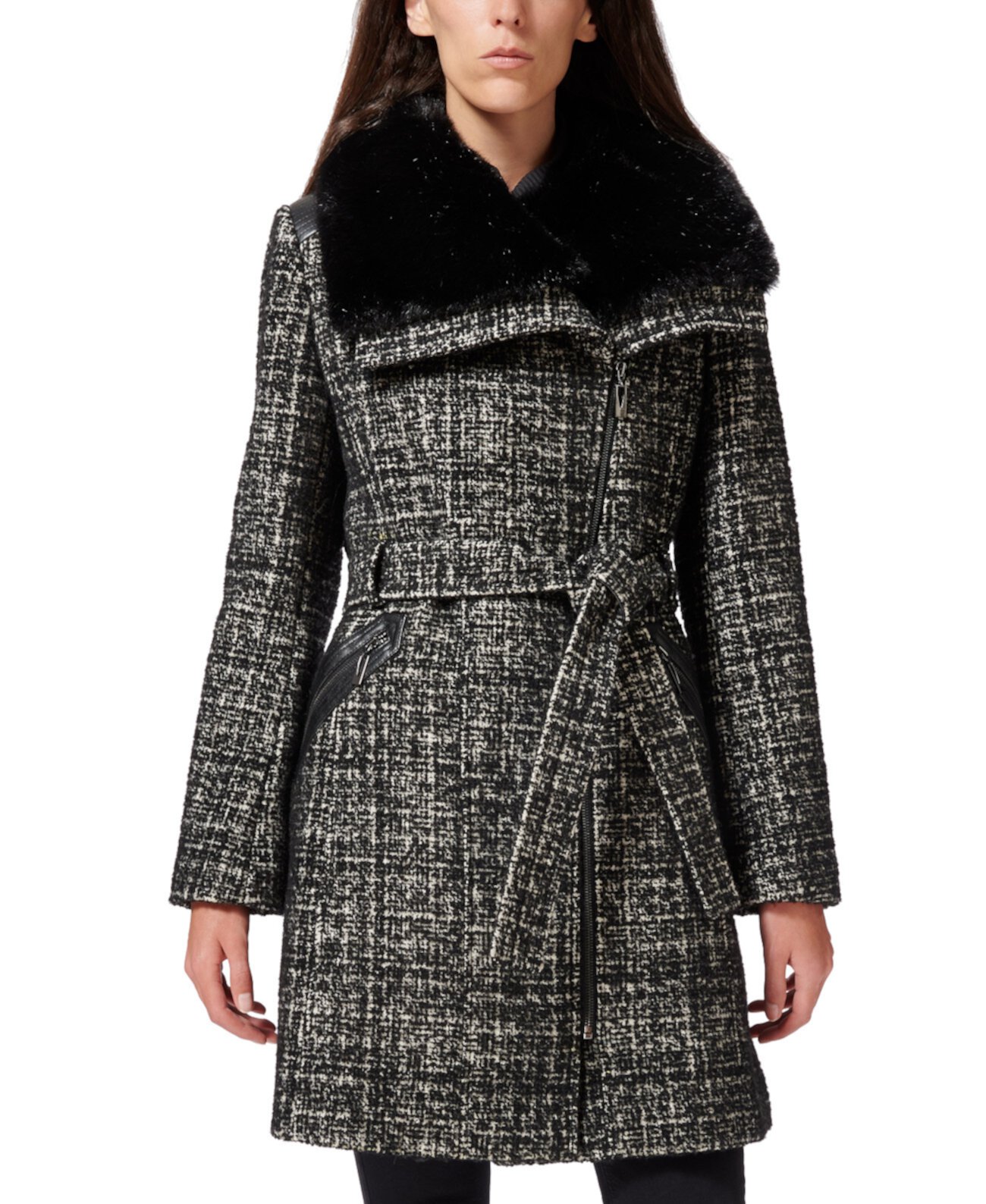 Миниатюрное пальто с асимметричным воротником из искусственного меха, созданное для Macy's Via Spiga