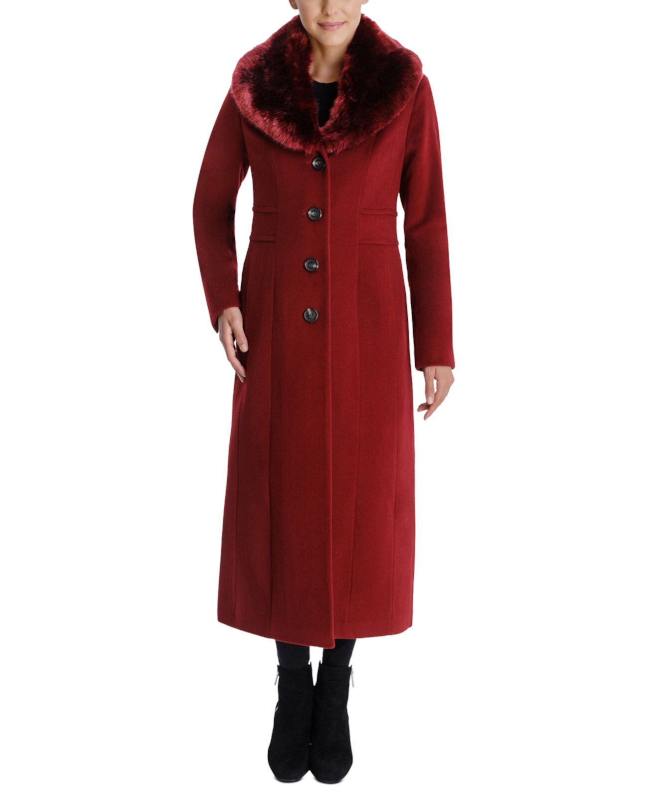 Макси-пальто из искусственного меха с шалевым воротником Anne Klein
