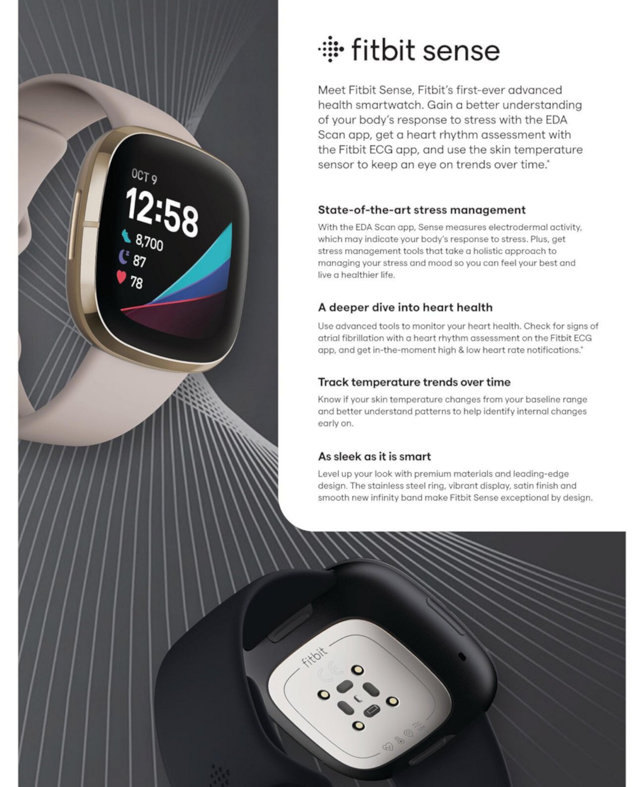 Смарт-часы Sense Lunar с белым ремешком, 39 мм Fitbit