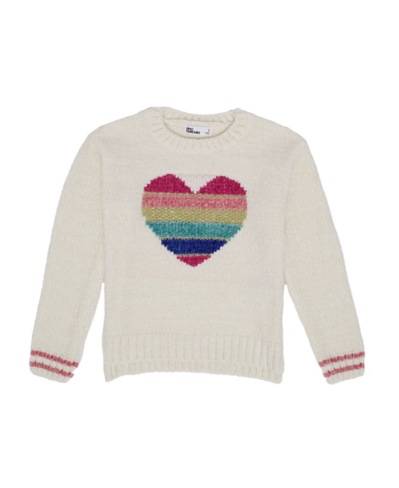 Вязаный свитер с рисунком радуги и сердца для маленьких девочек Epic Threads
