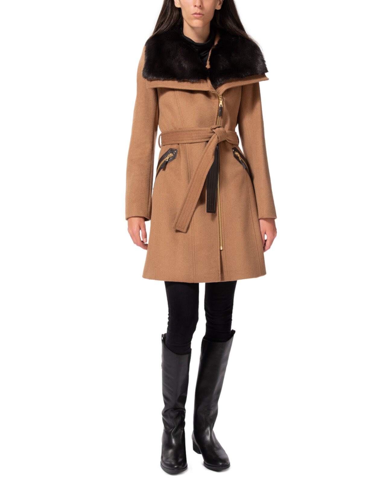 Асимметричное пальто с воротником из искусственного меха, созданное для Macy's Via Spiga