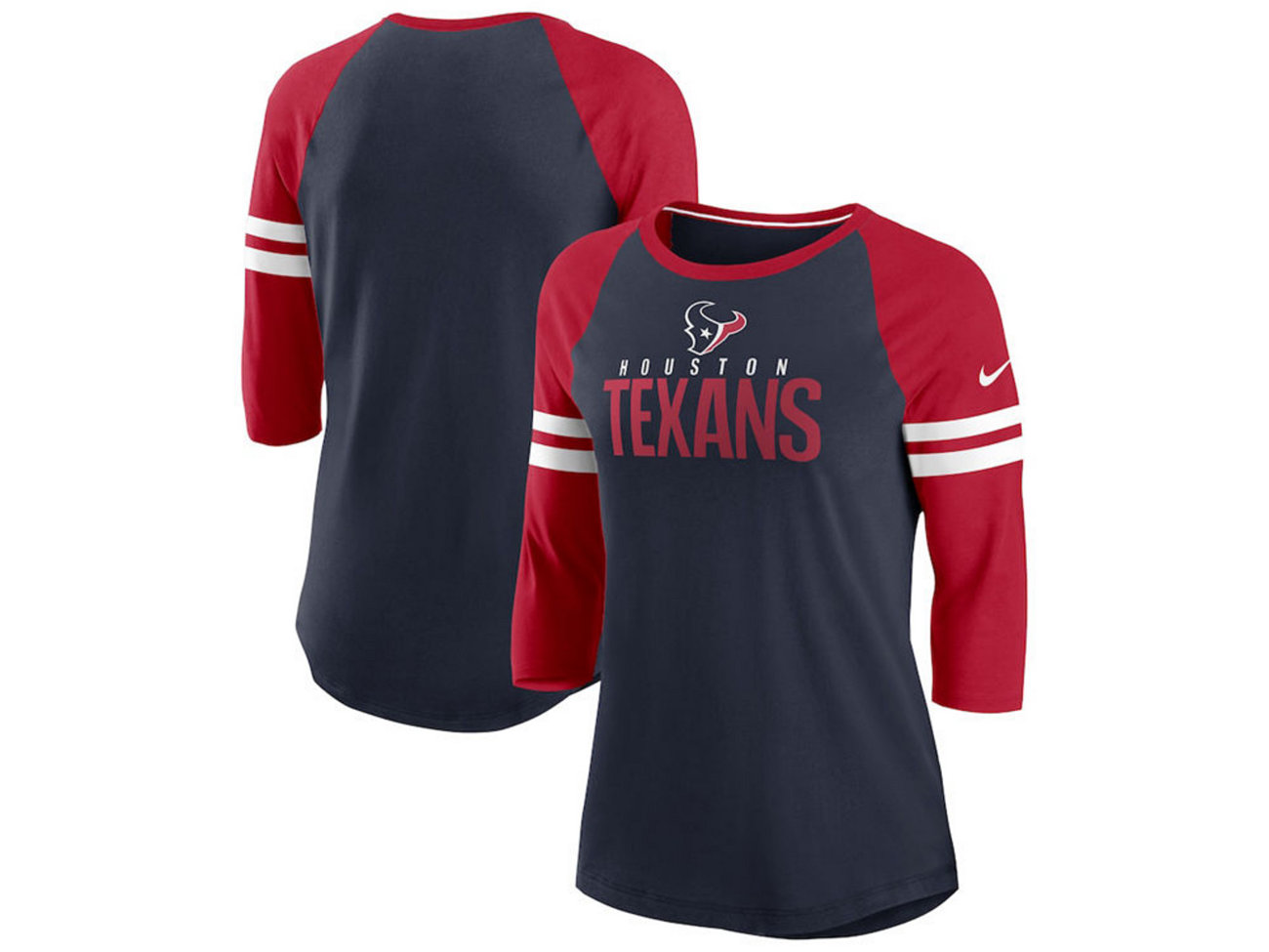 Женская рубашка реглан с рукавами три четверти Nike Houston Texans Lids