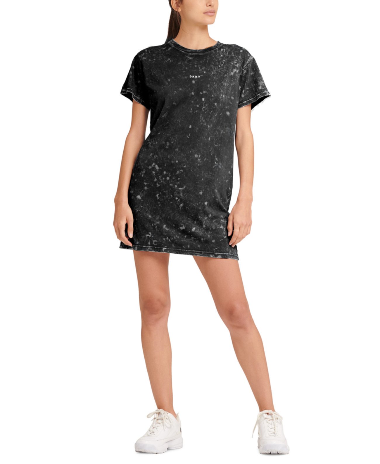Спортивное платье-футболка с вымытым логотипом из хлопка DKNY