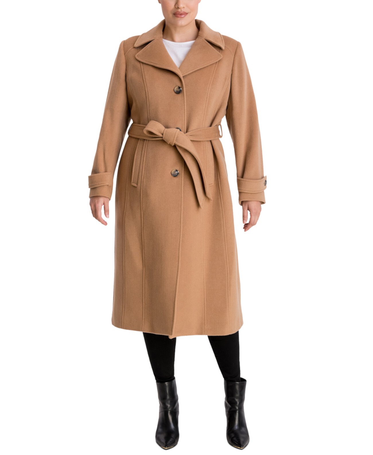 Однобортное макси-пальто больших размеров с поясом, созданное для Macy's Anne Klein
