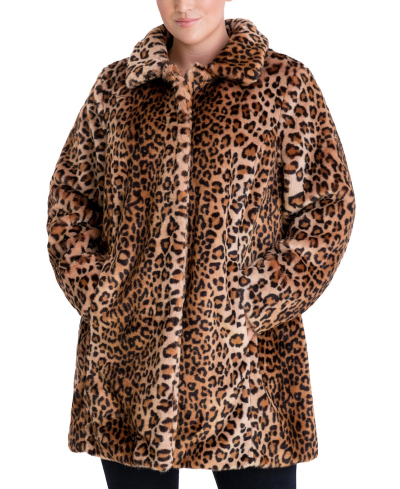 Пальто большого размера из искусственного меха с леопардовым принтом Anne Klein