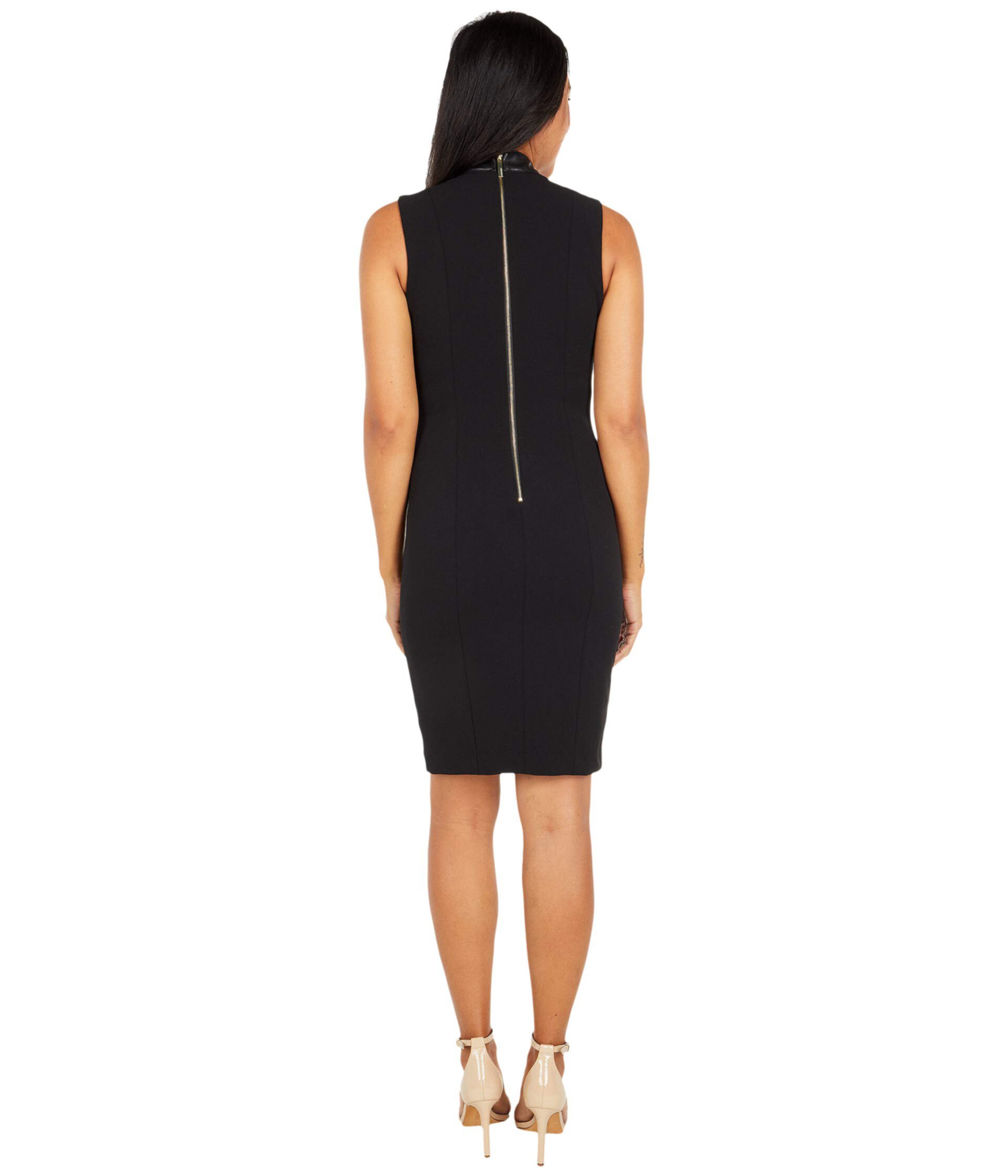 Платье-футляр с вырезом из искусственной кожи и замочной скважиной Calvin Klein
