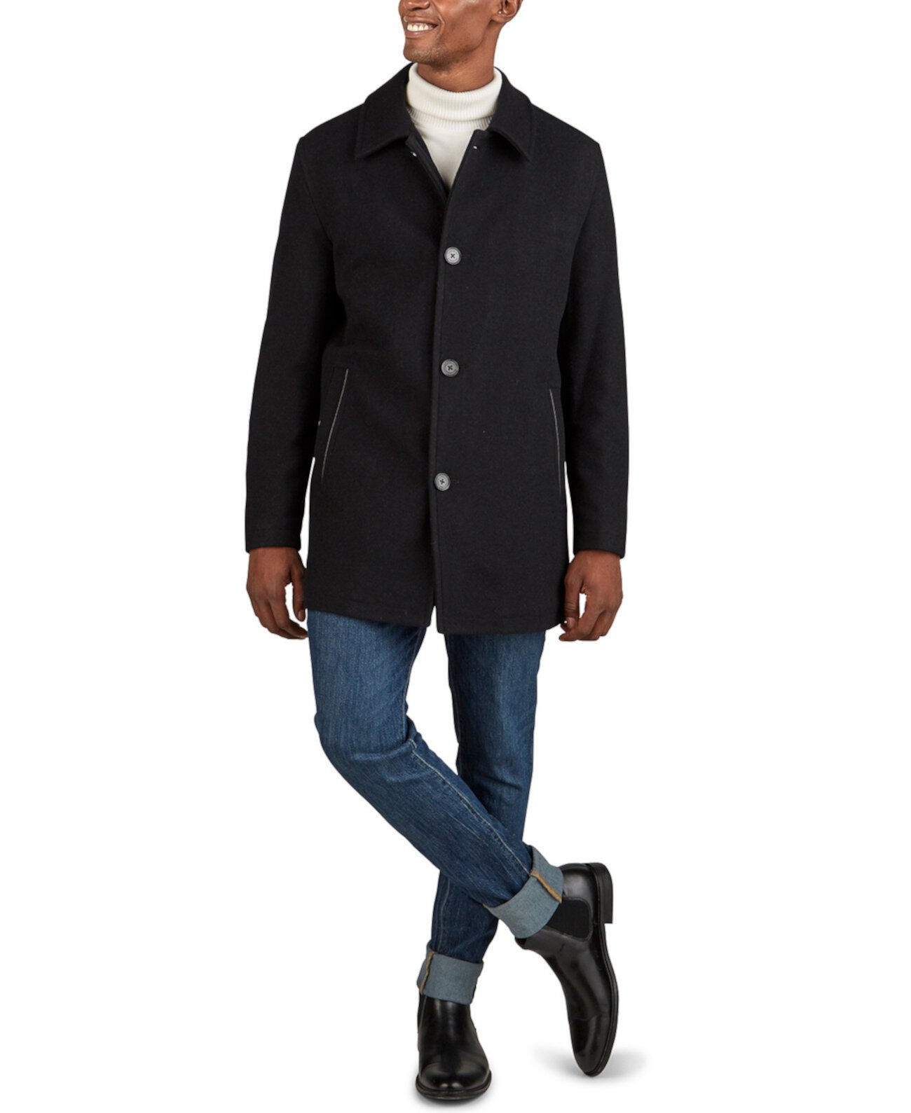 Мужское классическое автомобильное пальто с имитацией кожаных вставок Cole Haan, категория Вул & Пи Коутс Cole Haan