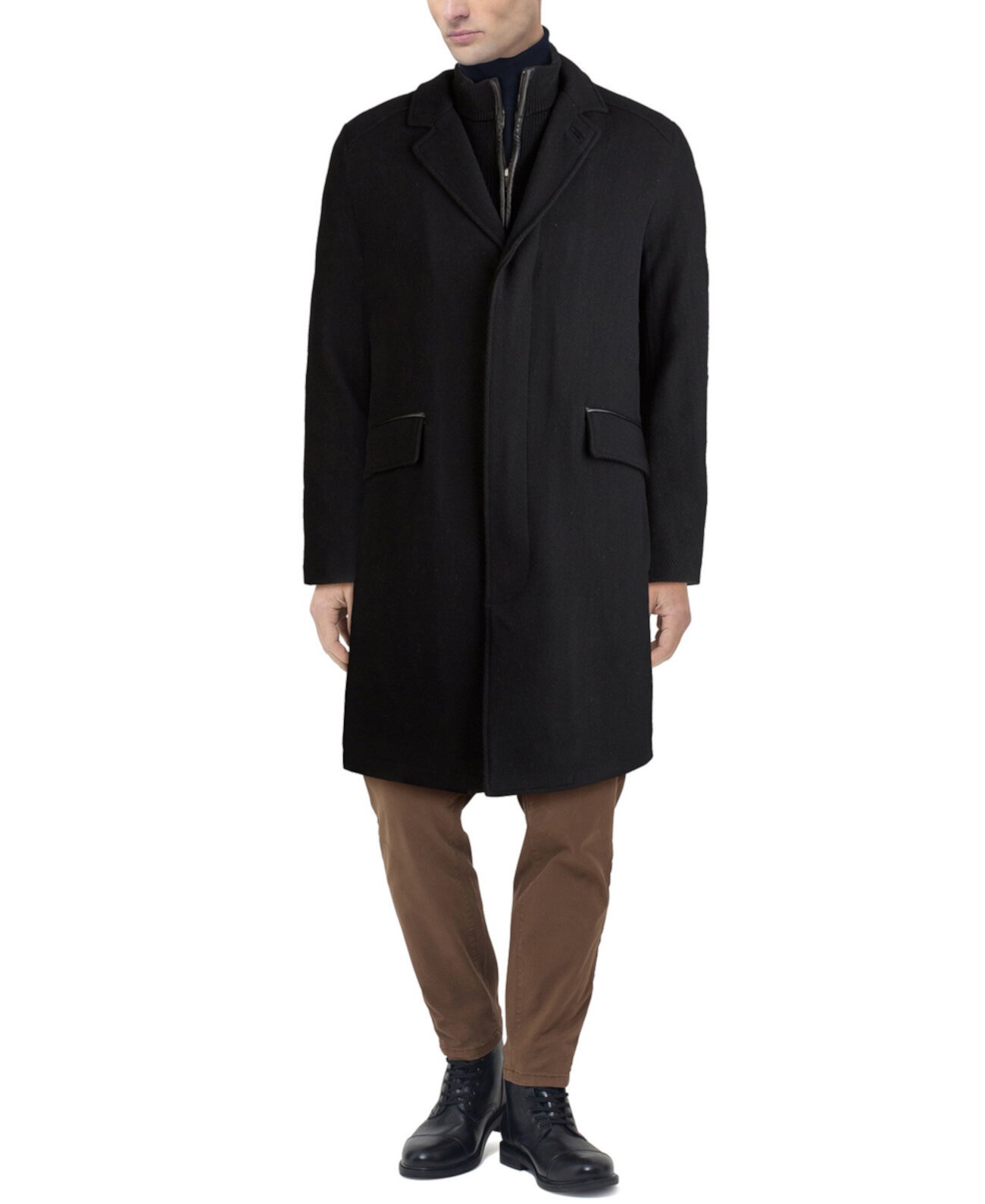 Мужское пальто из твила классического кроя с многослойной отделкой и отделкой из искусственной кожи Cole Haan