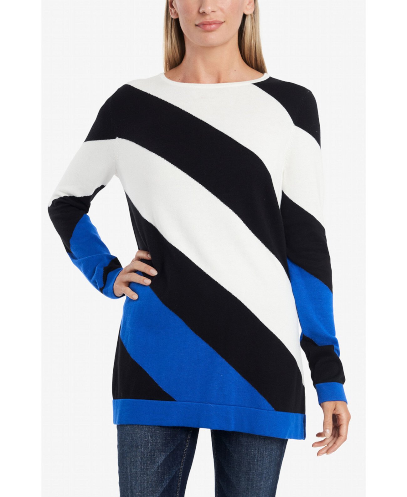 Женский свитер в асимметричную полоску с цветными блоками Vince Camuto