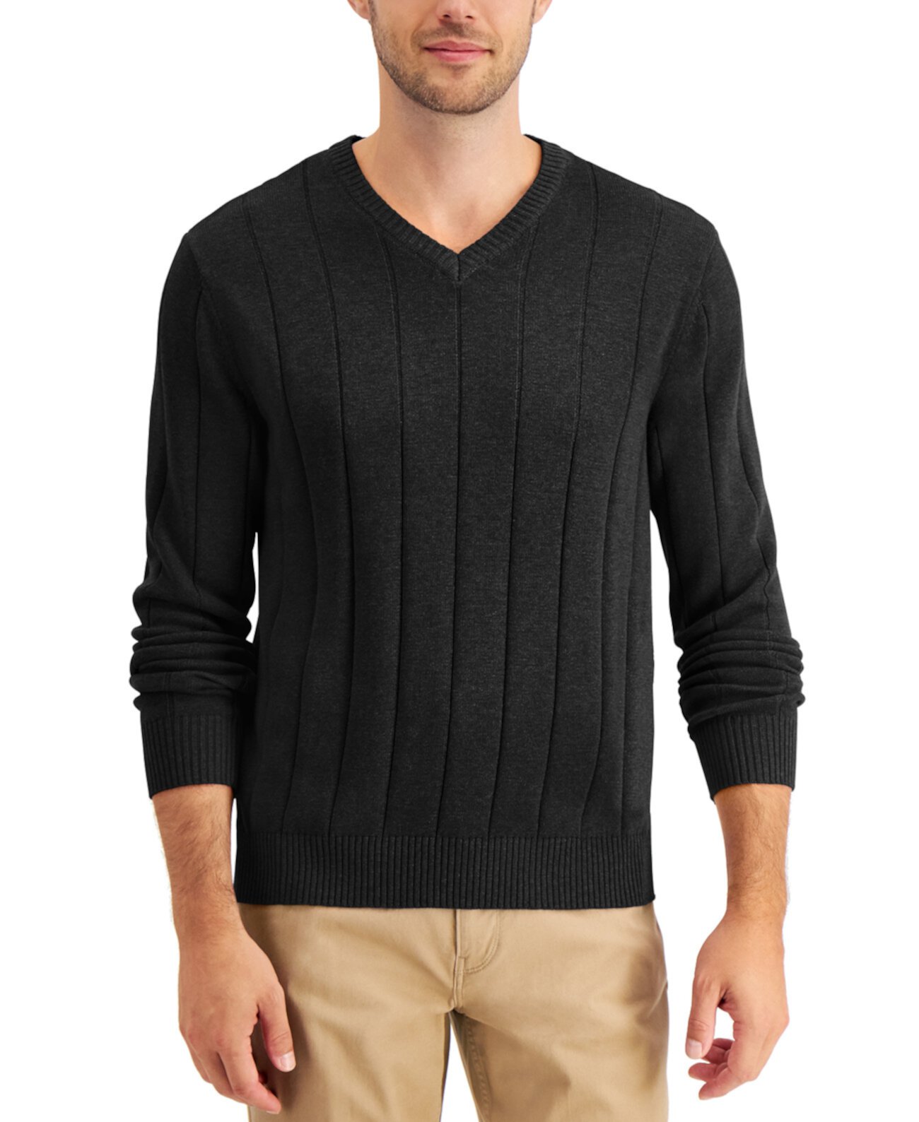 Мужской хлопковый свитер с заниженной иглой и V-образным вырезом, созданный для Macy's Club Room