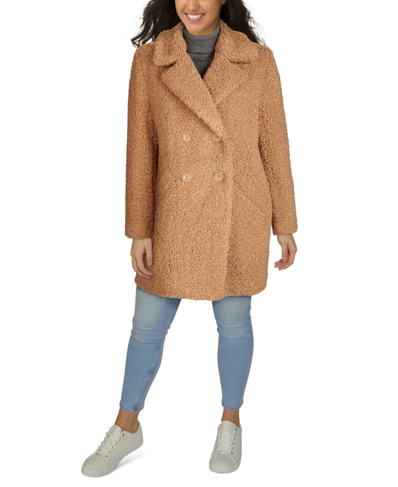 Двубортное плюшевое пальто из искусственного меха больших размеров Kenneth Cole