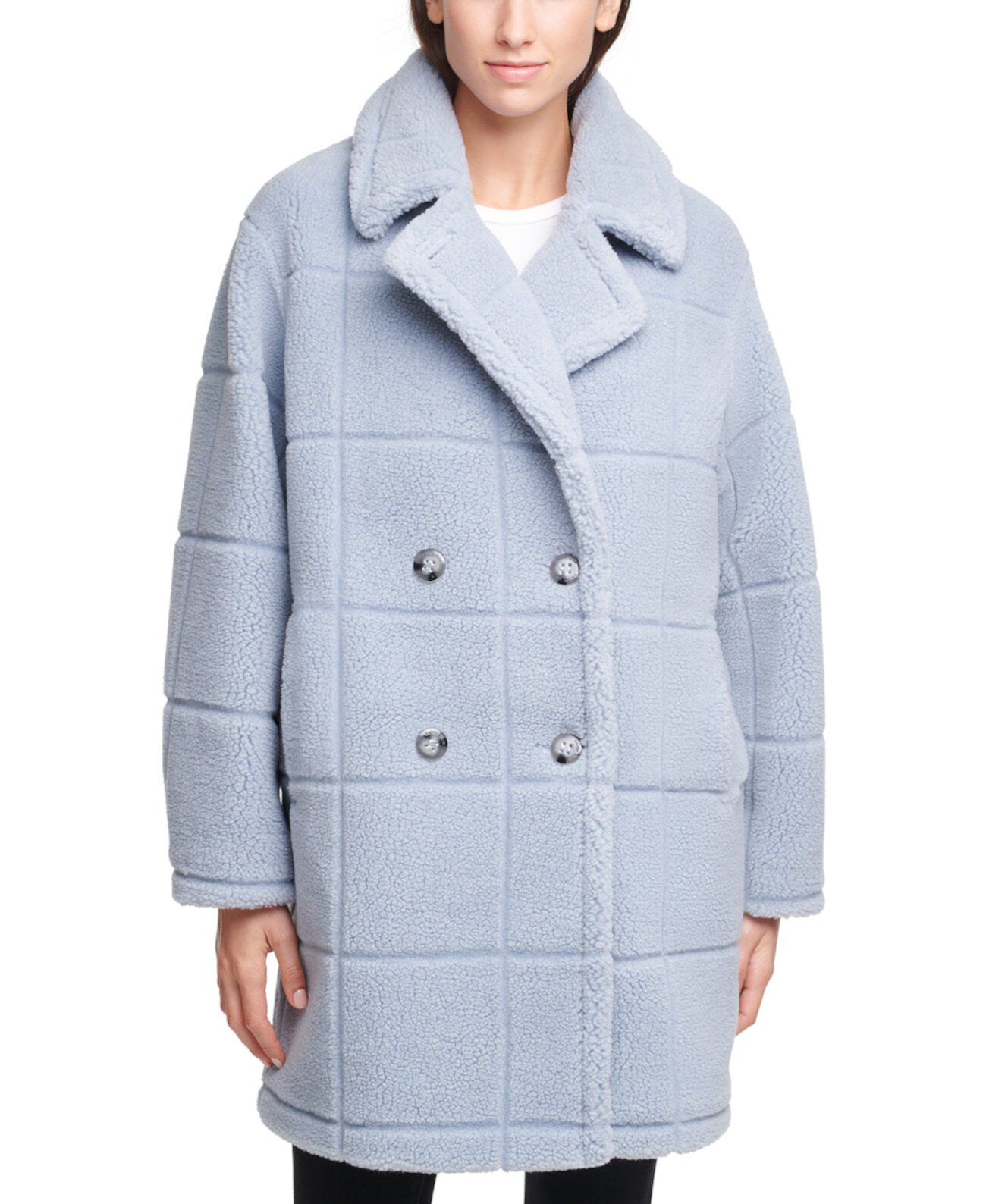 Двубортное плюшевое пальто из искусственного меха Calvin Klein