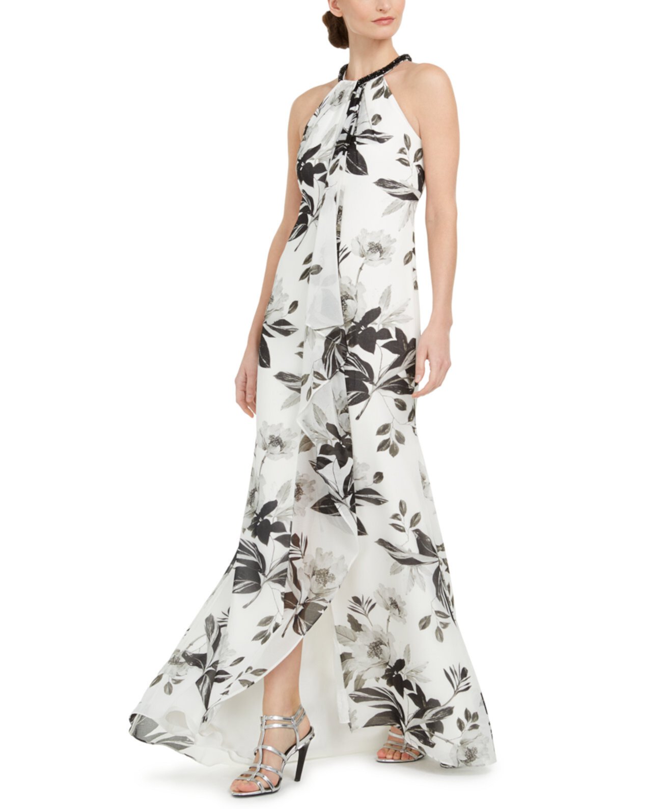 Вечернее платье с цветочным принтом и драпировкой Calvin Klein