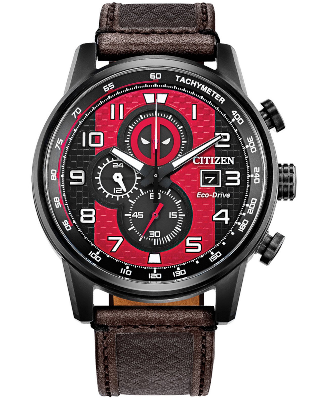 Мужские часы с хронографом Eco-Drive Deadpool с коричневым кожаным ремешком 45 мм Citizen