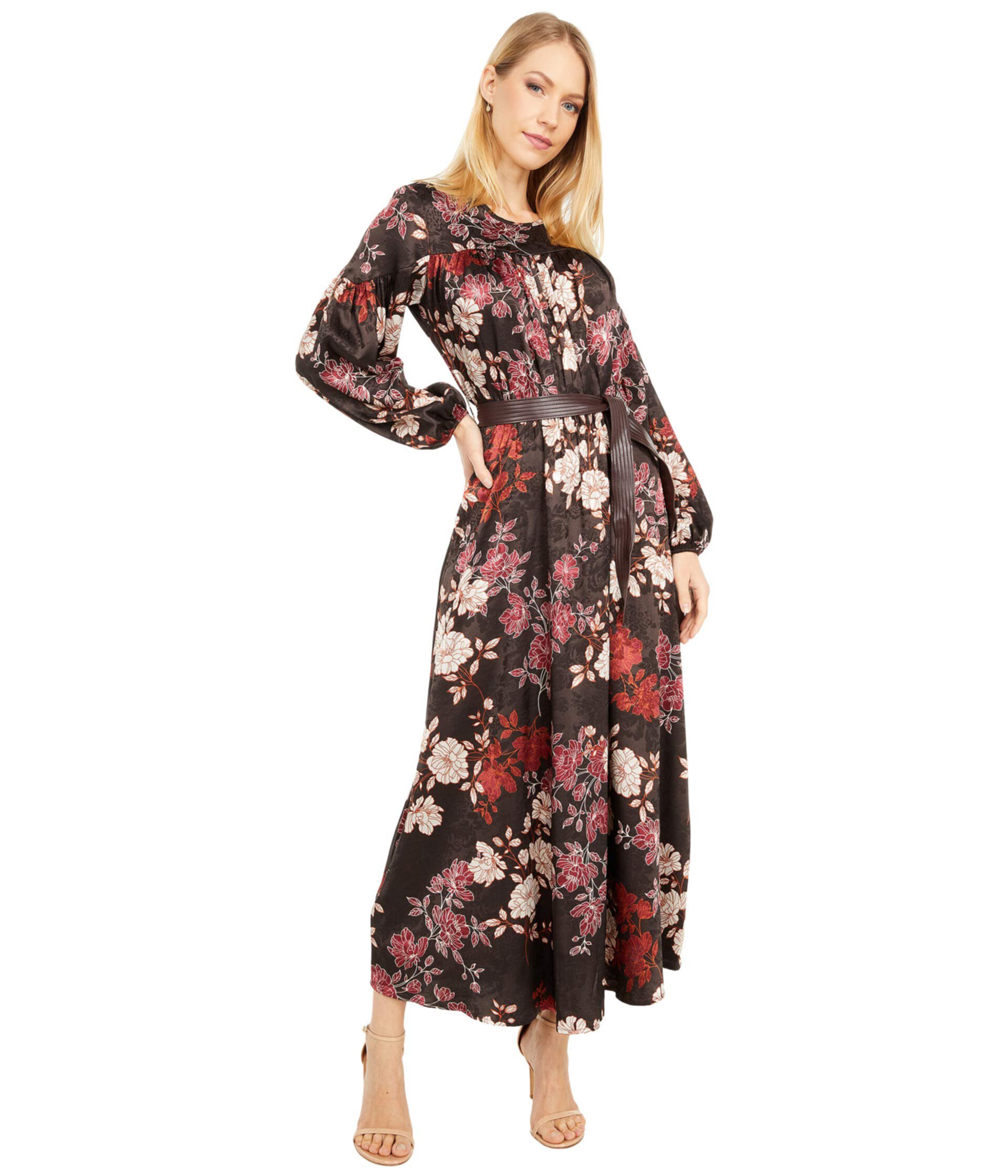 Платье с цветочным принтом и поясом из искусственной кожи Calvin Klein