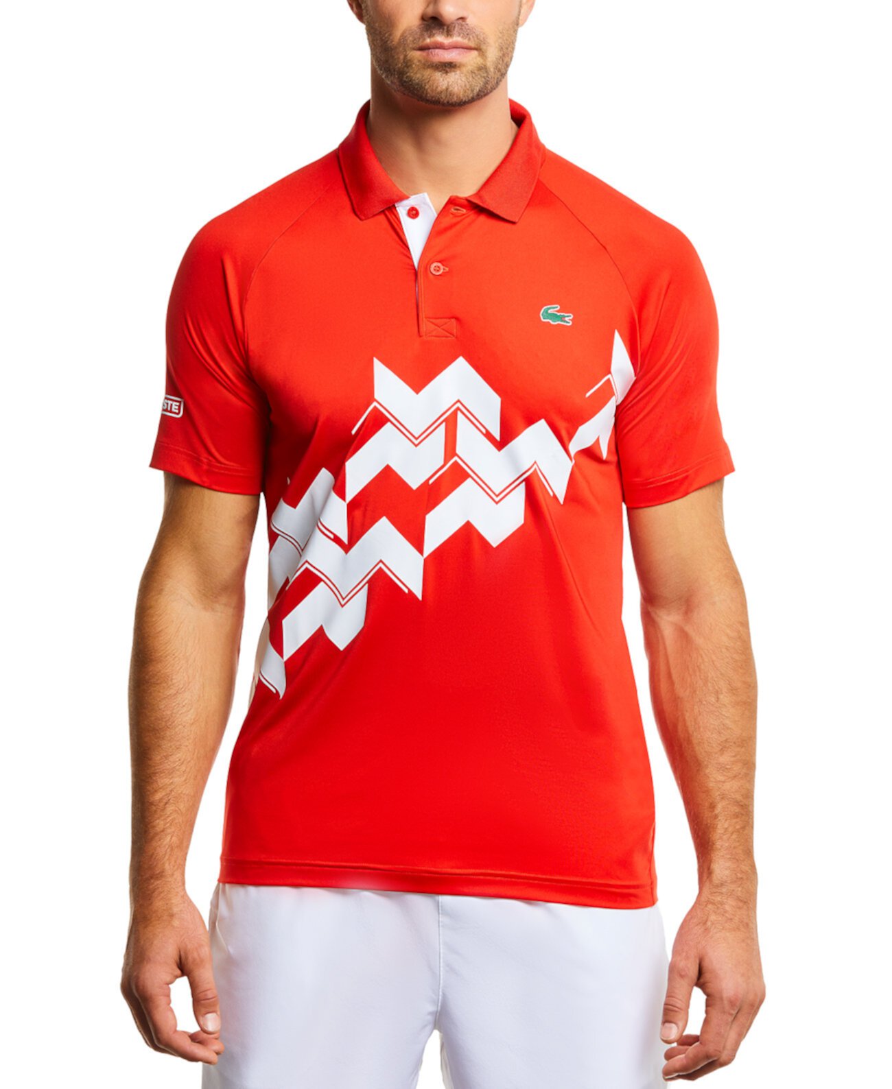 Мужская рубашка-поло с коротким рукавом SPORT Novak Djokovic On-Court с диагональным геометрическим принтом Lacoste