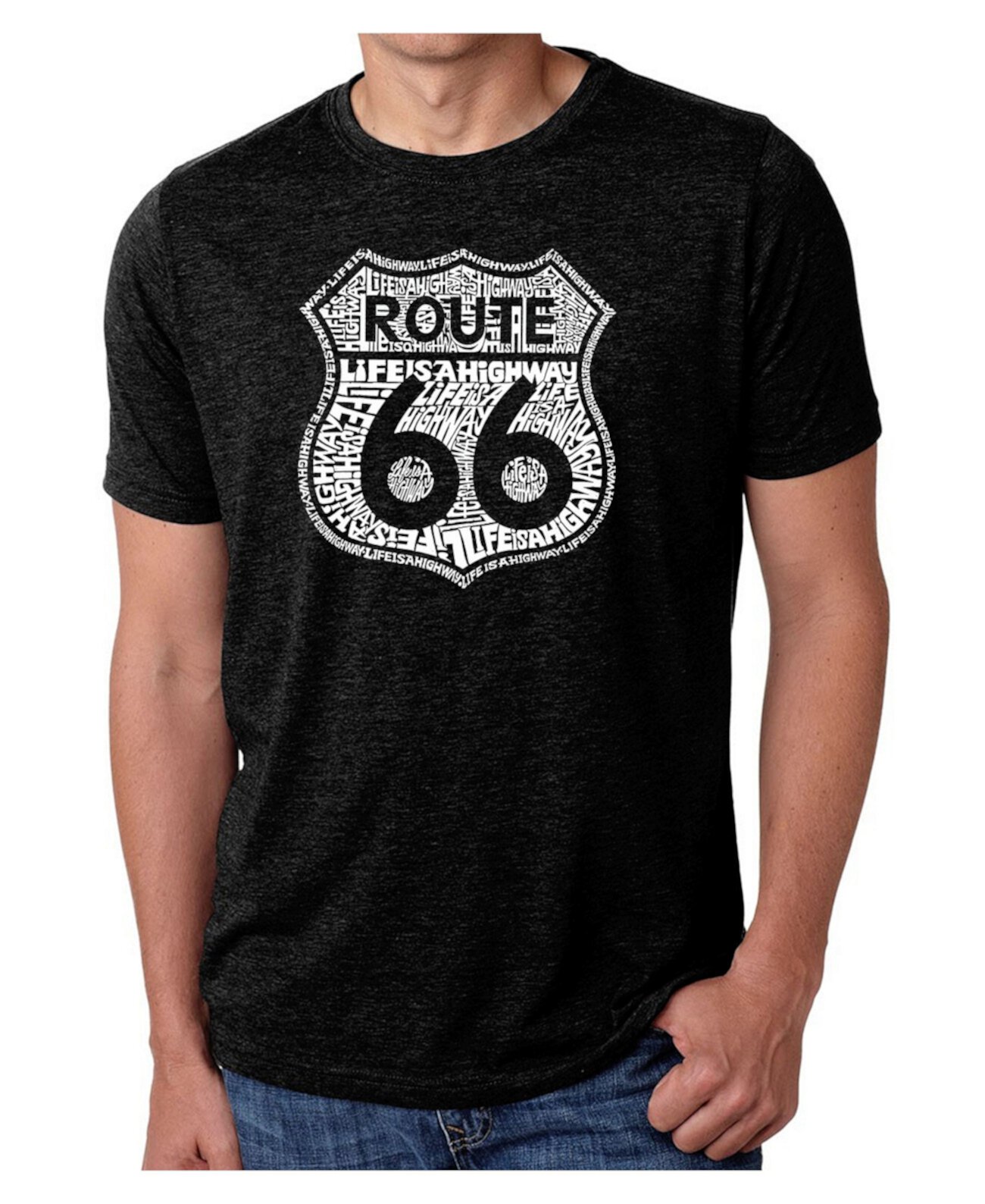 Мужская премиальная футболка Word Art - Route 66 Life Is A Highway LA Pop Art