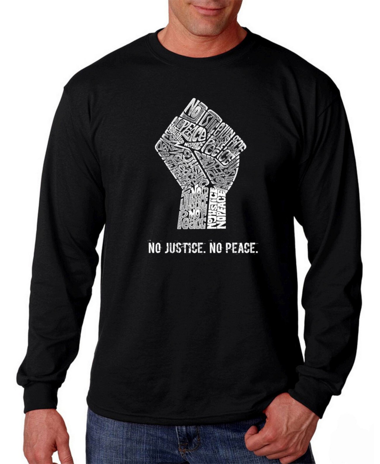Мужская футболка с длинным рукавом No Justice, No Peace Word Art LA Pop Art