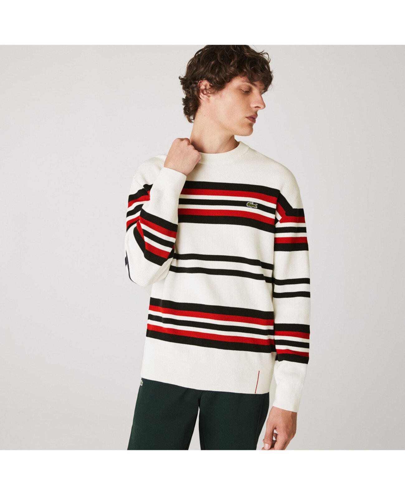Мужской свободный крой в полоску свитер с круглым вырезом и цветными блоками Lacoste
