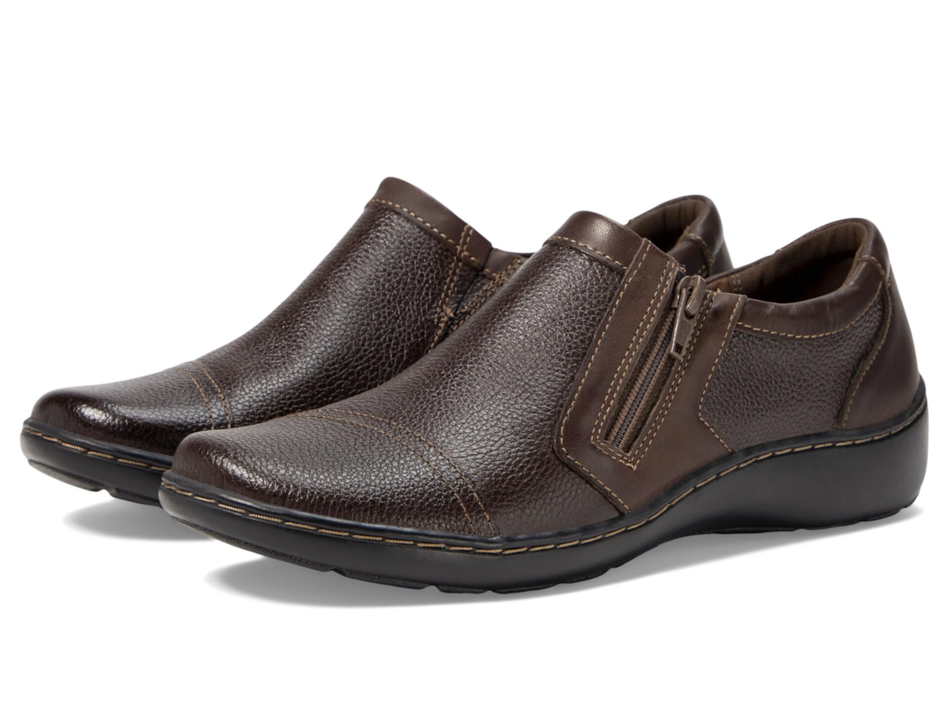 Удобные лоферы Clarks Cora Giny с текстурированным кожаным верхом и двойной молнией Clarks