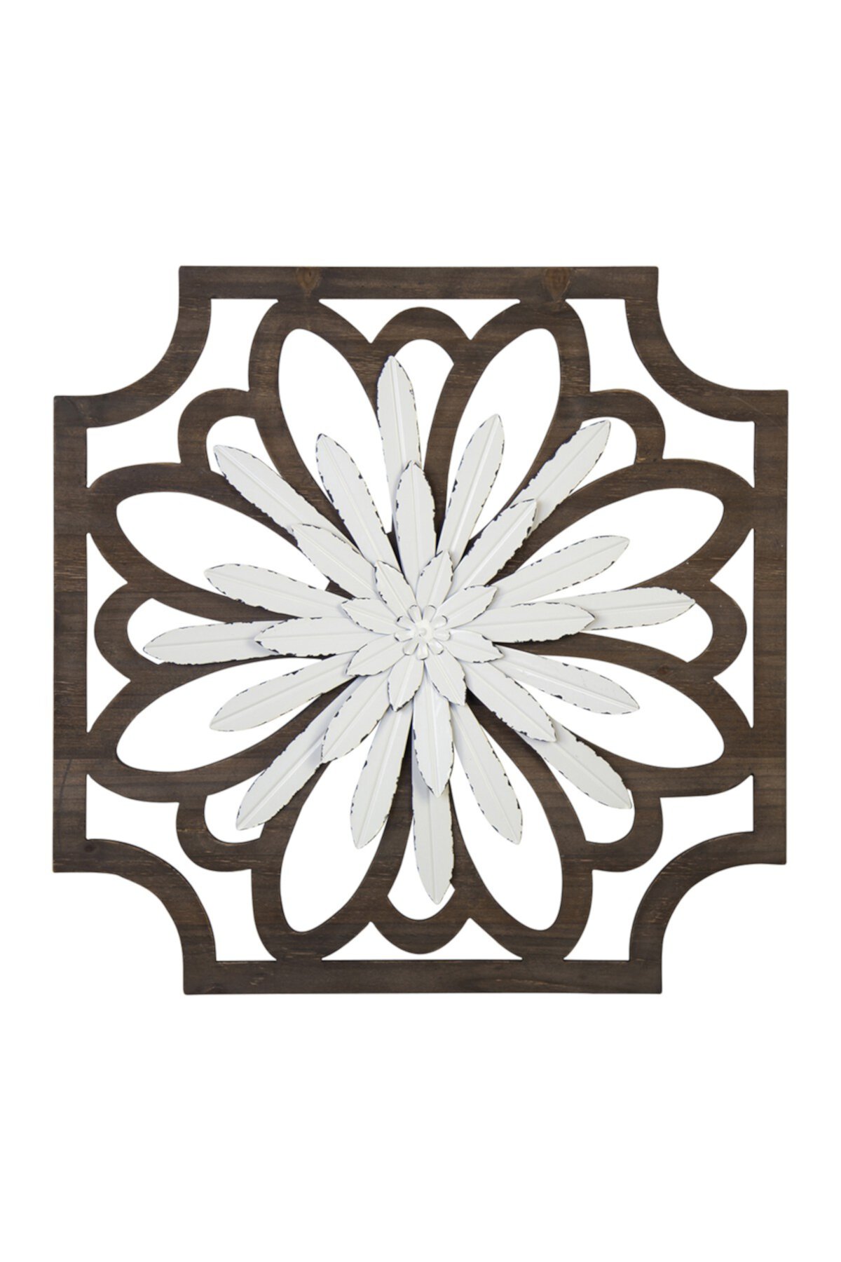 Белый цветок из дерева и металла Настенный декор Stratton Home