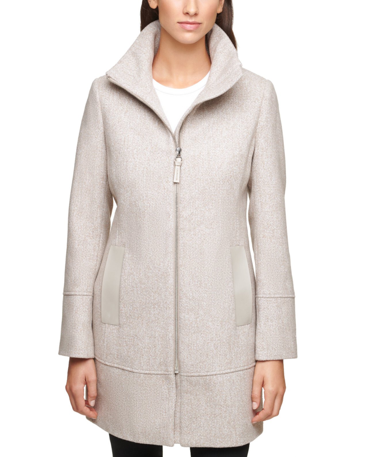 Пальто с отделкой из искусственной кожи, созданное для Macy's Calvin Klein