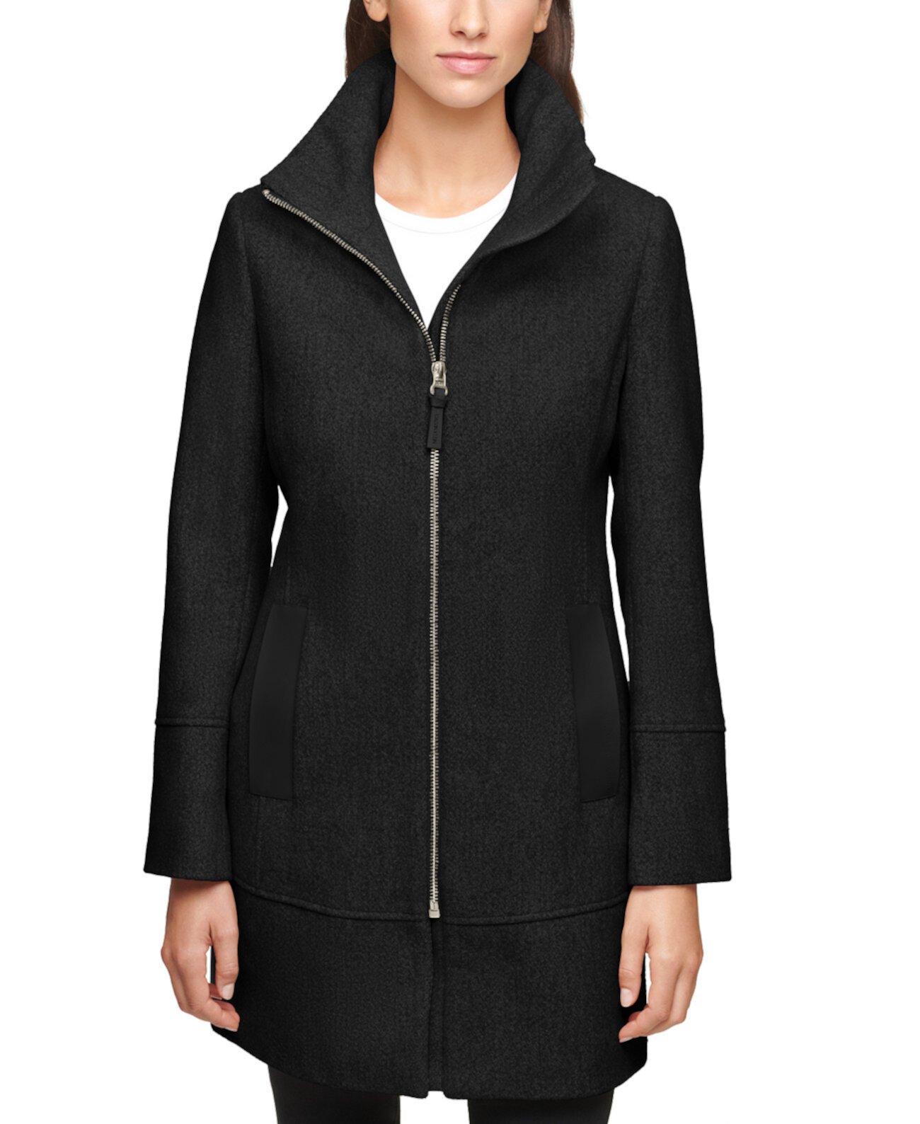 Пальто с отделкой из искусственной кожи Petite, созданное для Macy's Calvin Klein