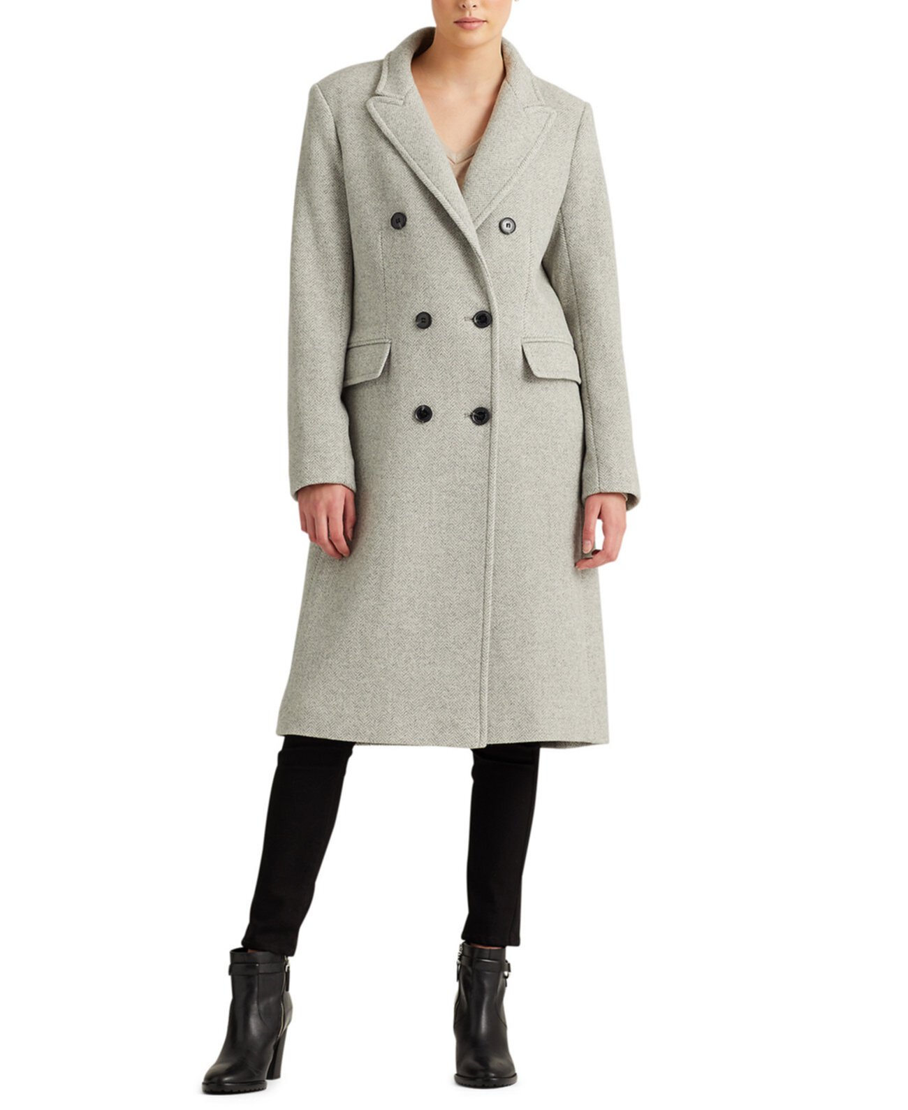 Двубортное пальто в елочку Ralph Lauren