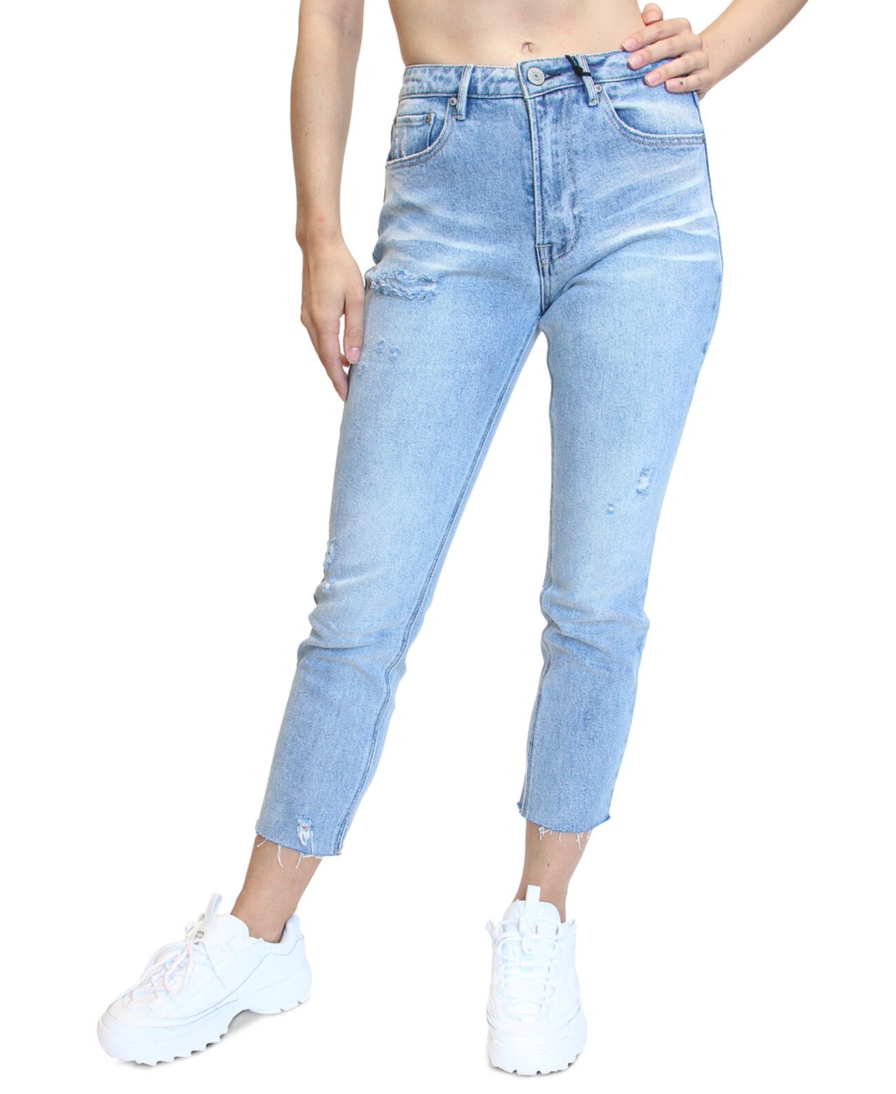 Juniors' High-Rise Raw-Hem Mom Jeans Almost Famous