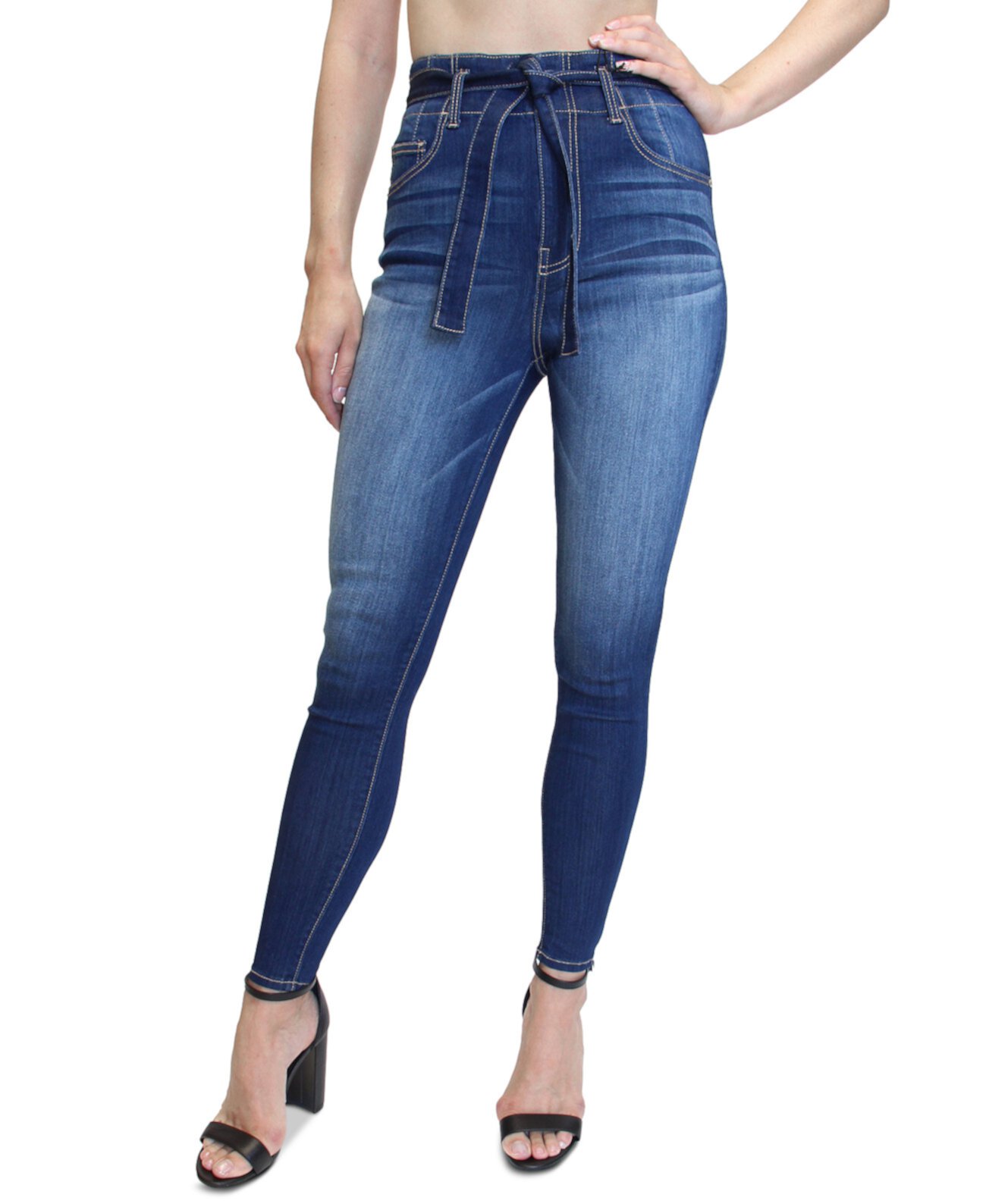 Juniors' Belted Super High-Rise Skinny Jeans Almost Famous