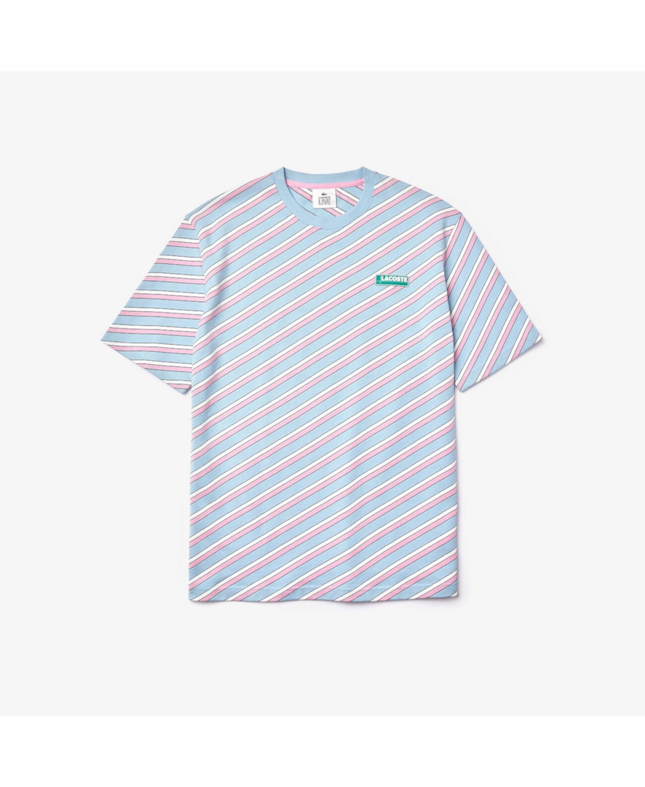 Men's LIVE Loose Fit Short Sleeve Crew Neck Jersey T-shirt with Diagonal Logo Stripes Lacoste