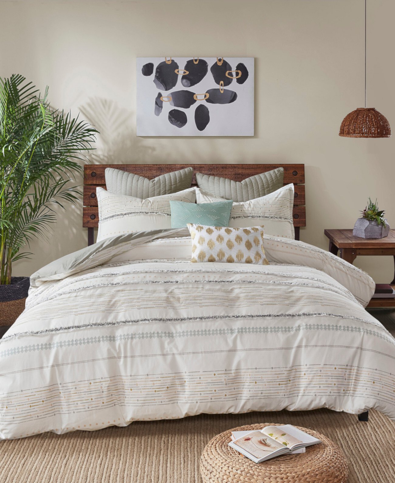 Nea 3 Piece Cotton Printed Comforter Set, King/California King Ink+Ivy