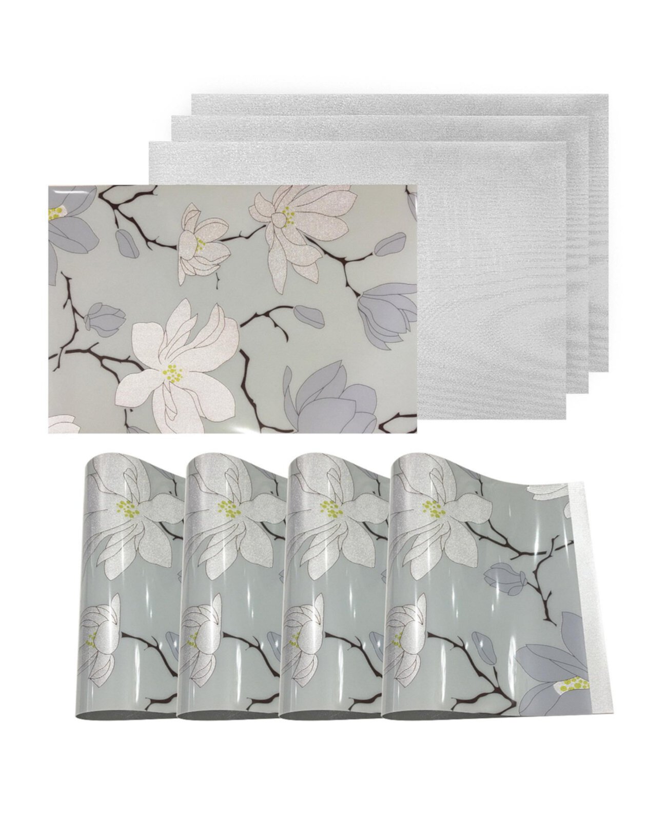 Двусторонние металлические коврики Нескользящие салфетки для обеденного стола с цветочным рисунком Magnolia - набор из 4 Dainty Home