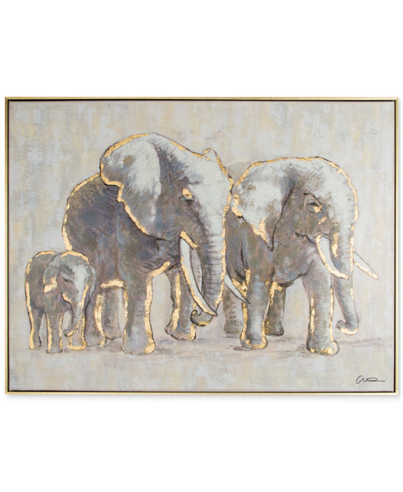 Металлический слон Семья ручная роспись в рамке холст настенное искусство Graham & Brown