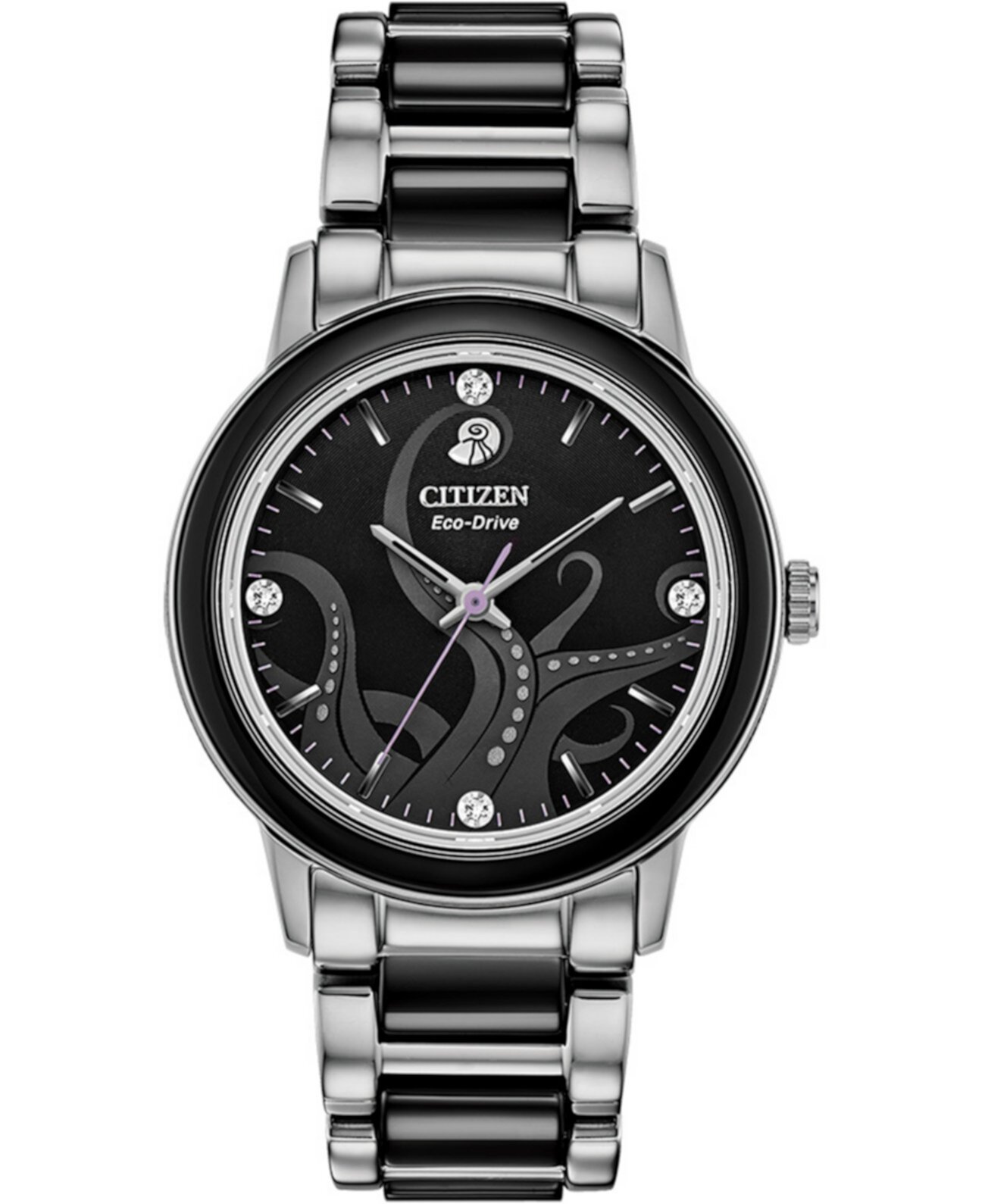 Часы-браслет Ursula Diamond-Accent из нержавеющей стали и черной керамики 36 мм Citizen