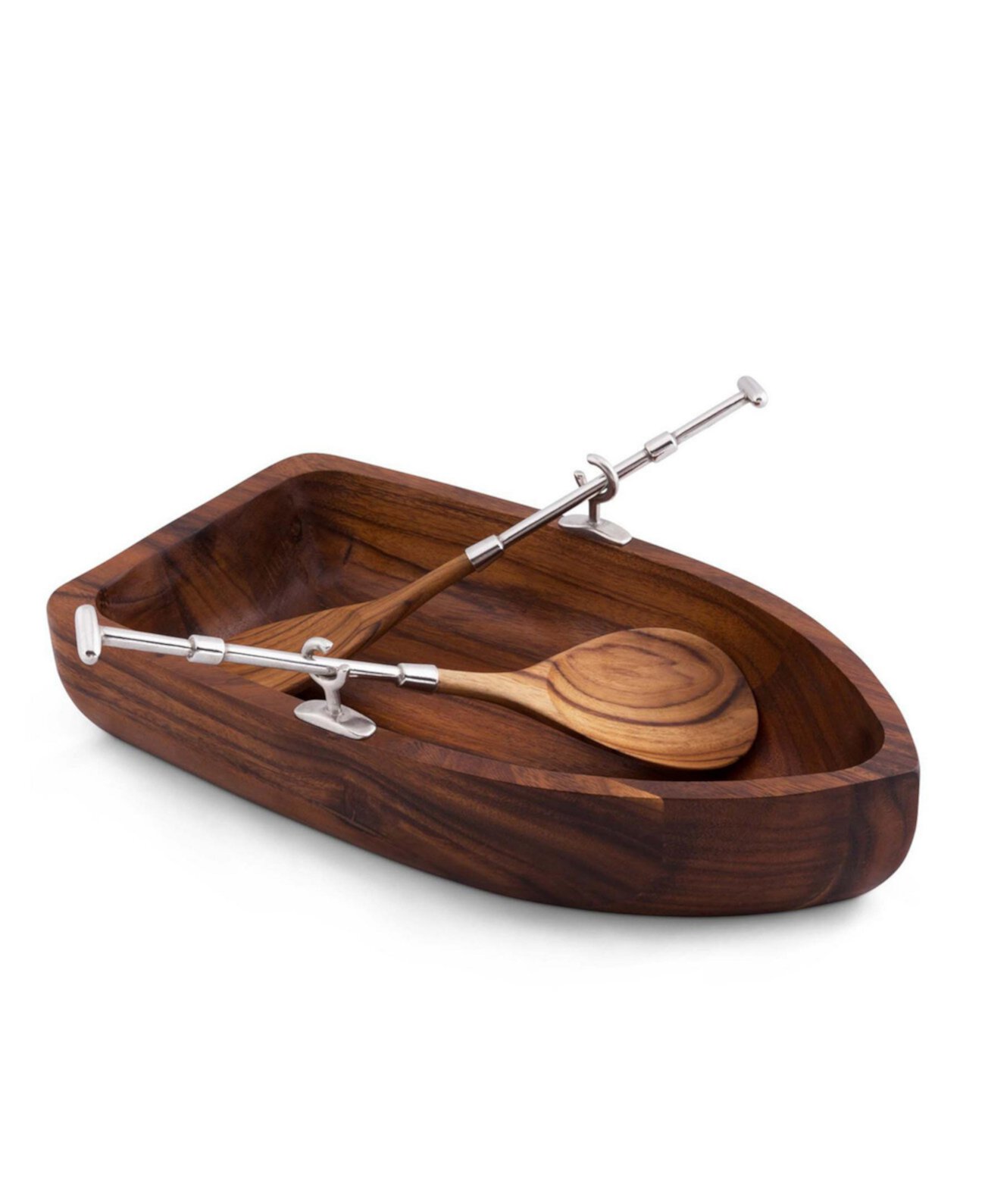 Чаша для салата из дерева акации в форме гребной лодки с подходящими веслами Vagabond House