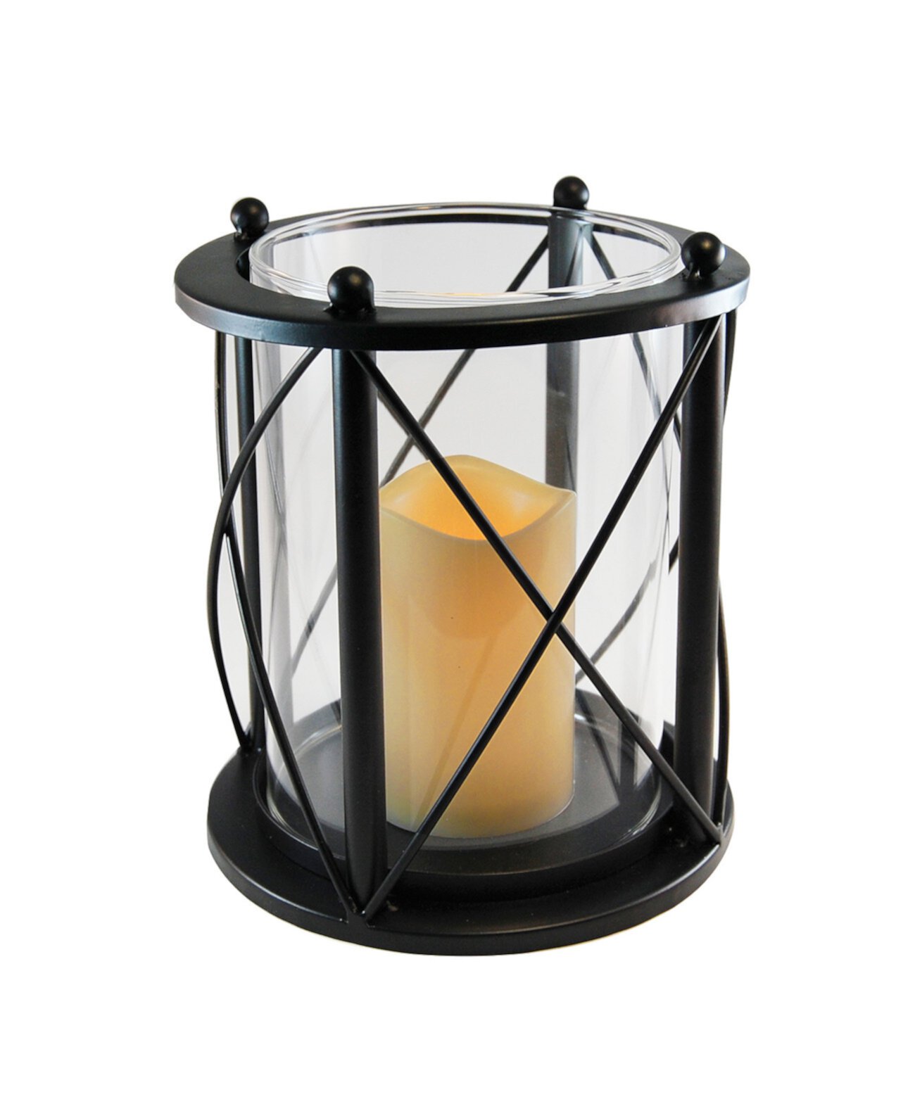 Черный круглый металлический фонарь с перекрещивающимся крестом Lumabase со светодиодной свечой JH Specialties Inc / Lumabase