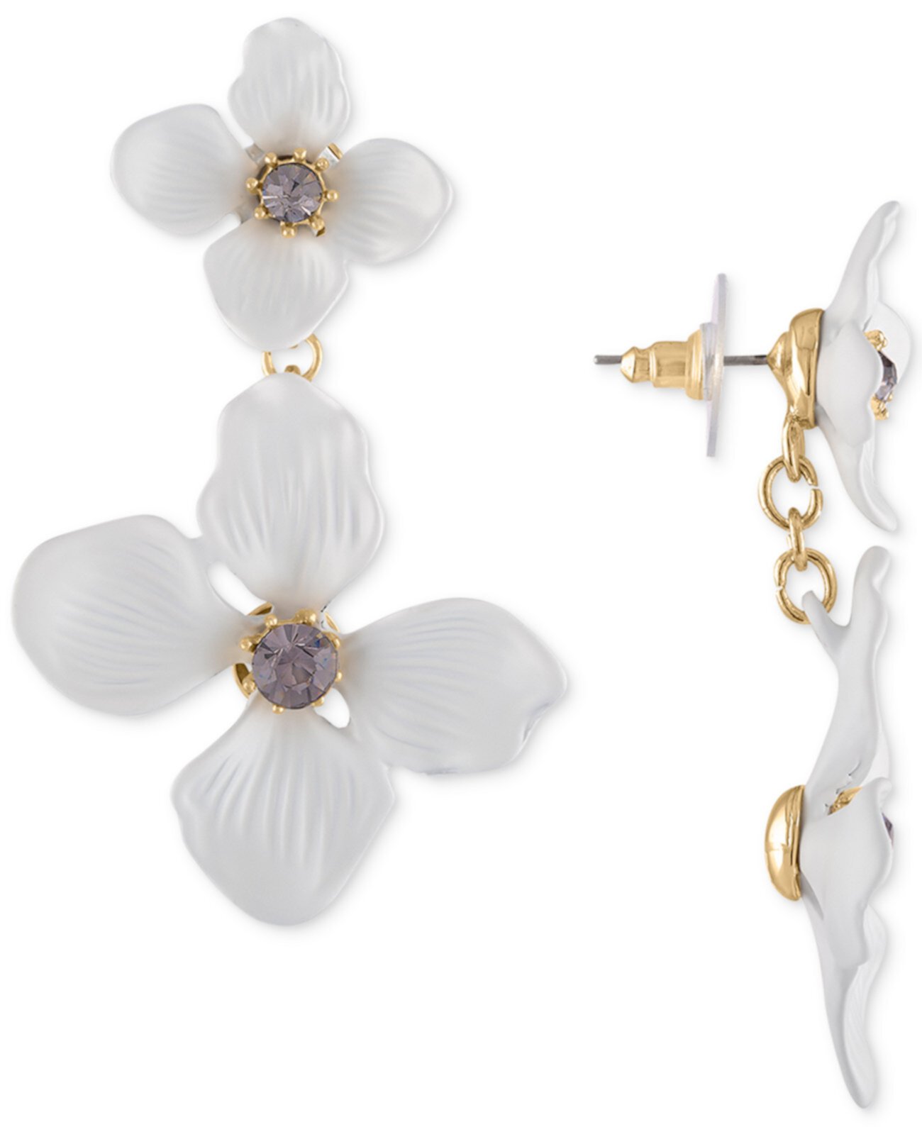 Золотистые двойные серьги-капли с кристаллами и цветком RACHEL Rachel Roy