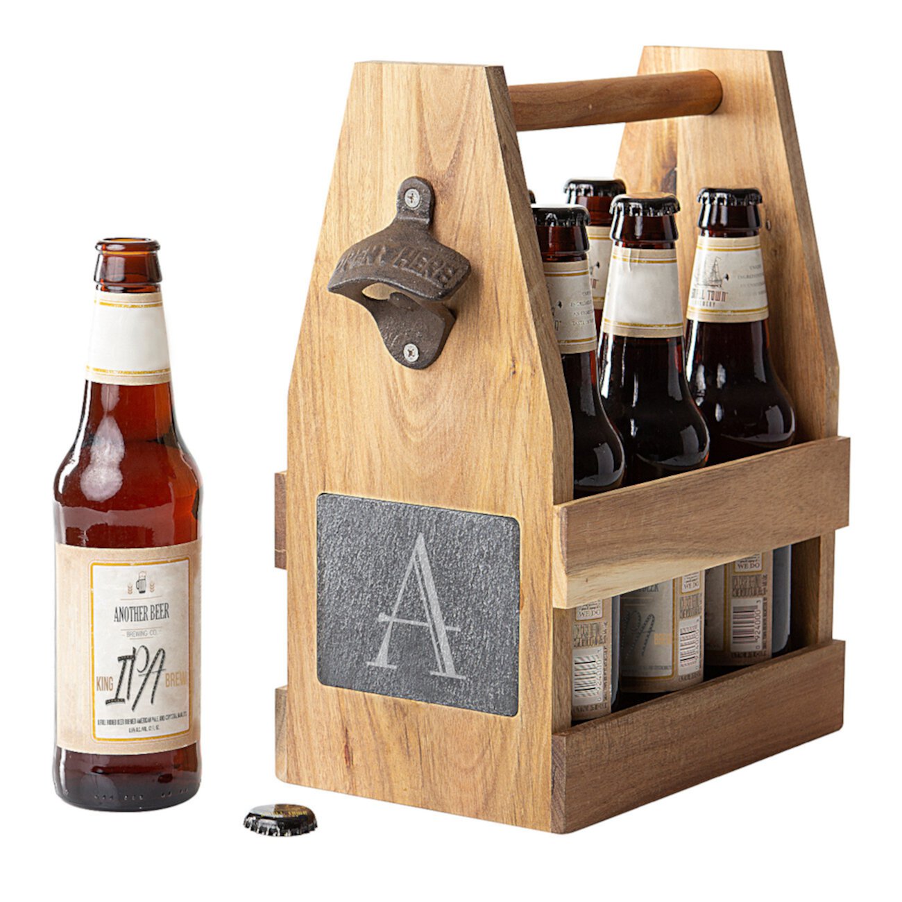 Персонализированный контейнер для пива из сланца из акации с магнитом и открывалкой для бутылок Cathy's Concepts