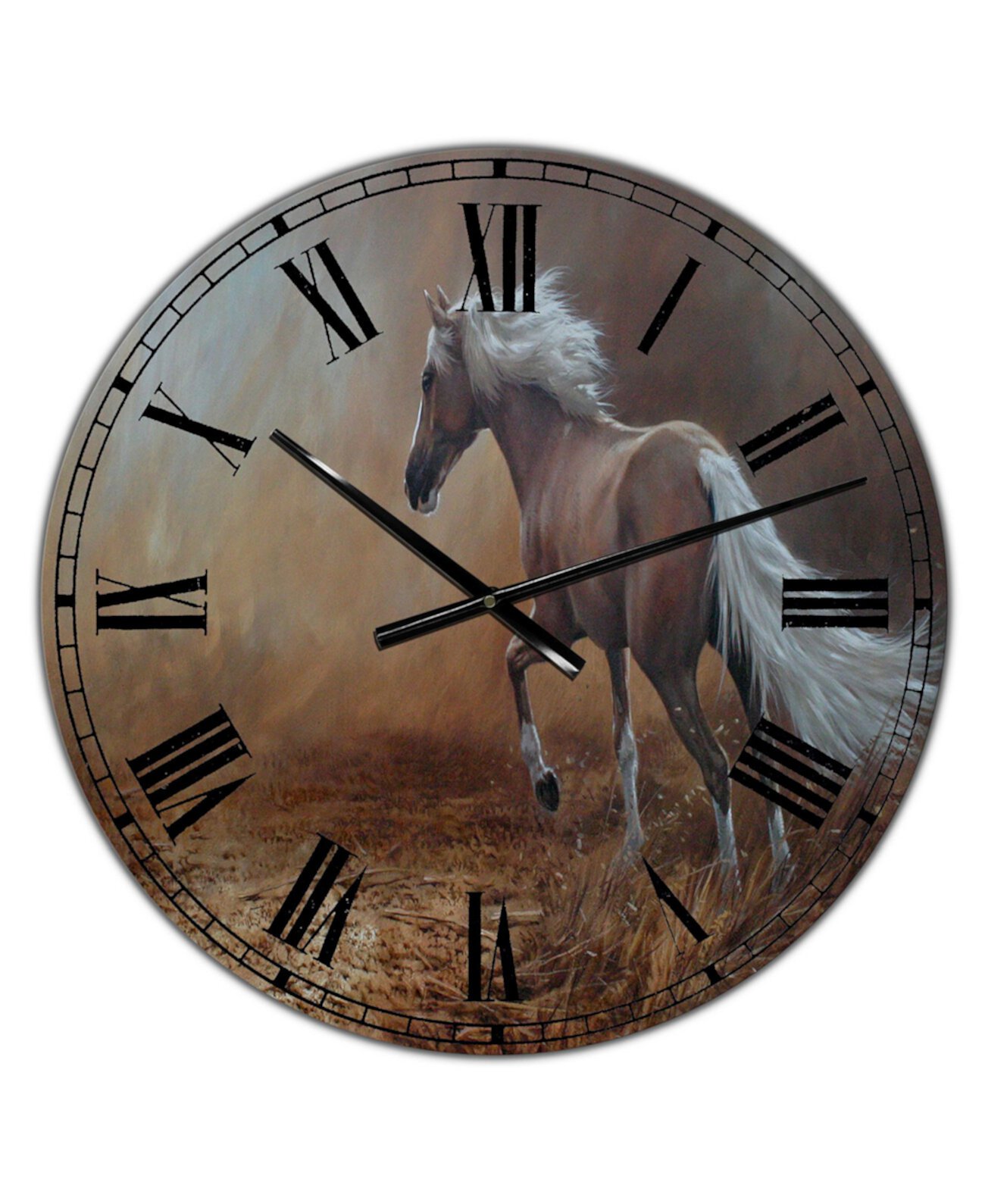 Настенные часы для большого коттеджа "Бегущая коричневая лошадь" - 36 "x 28" x 1 " Designart