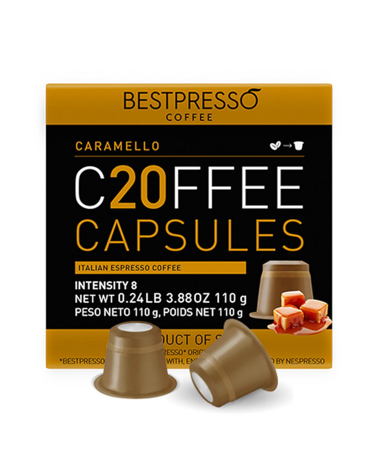 Кофе со вкусом карамели, 20 капсул в упаковке для оригинальной кофемашины Nespresso Bestpresso