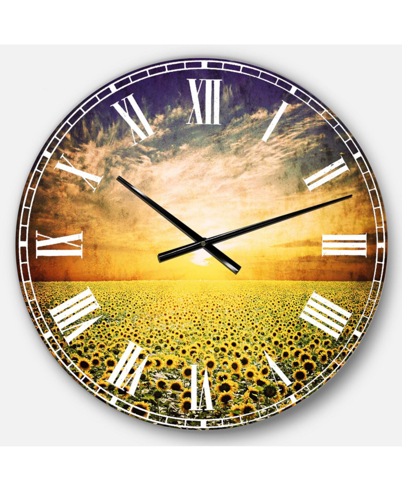 Крупные круглые металлические настенные часы с цветочным рисунком Designart Design Art