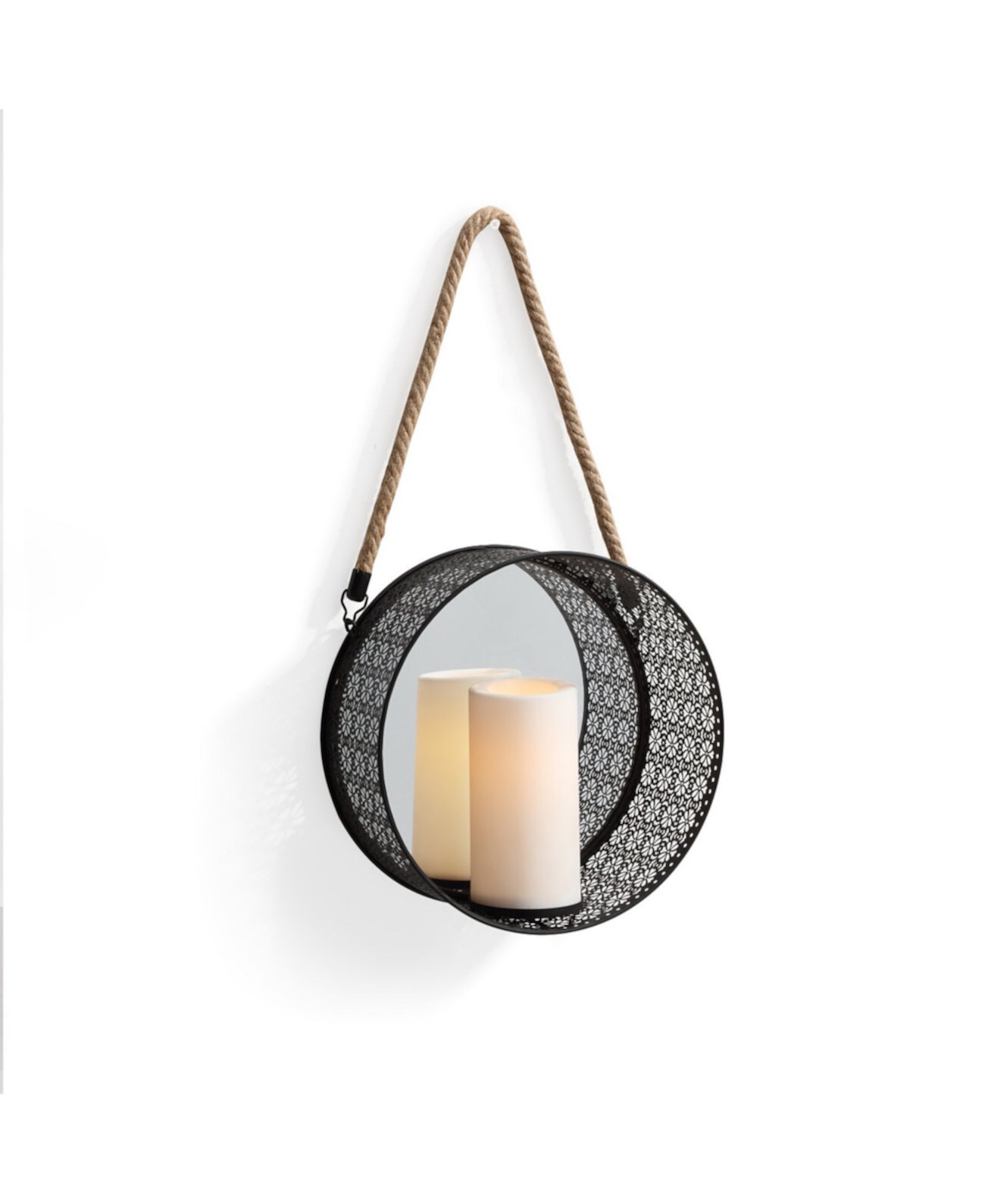 Бра-свеча с круглым зеркалом и филигранным металлическим каркасом Danya B