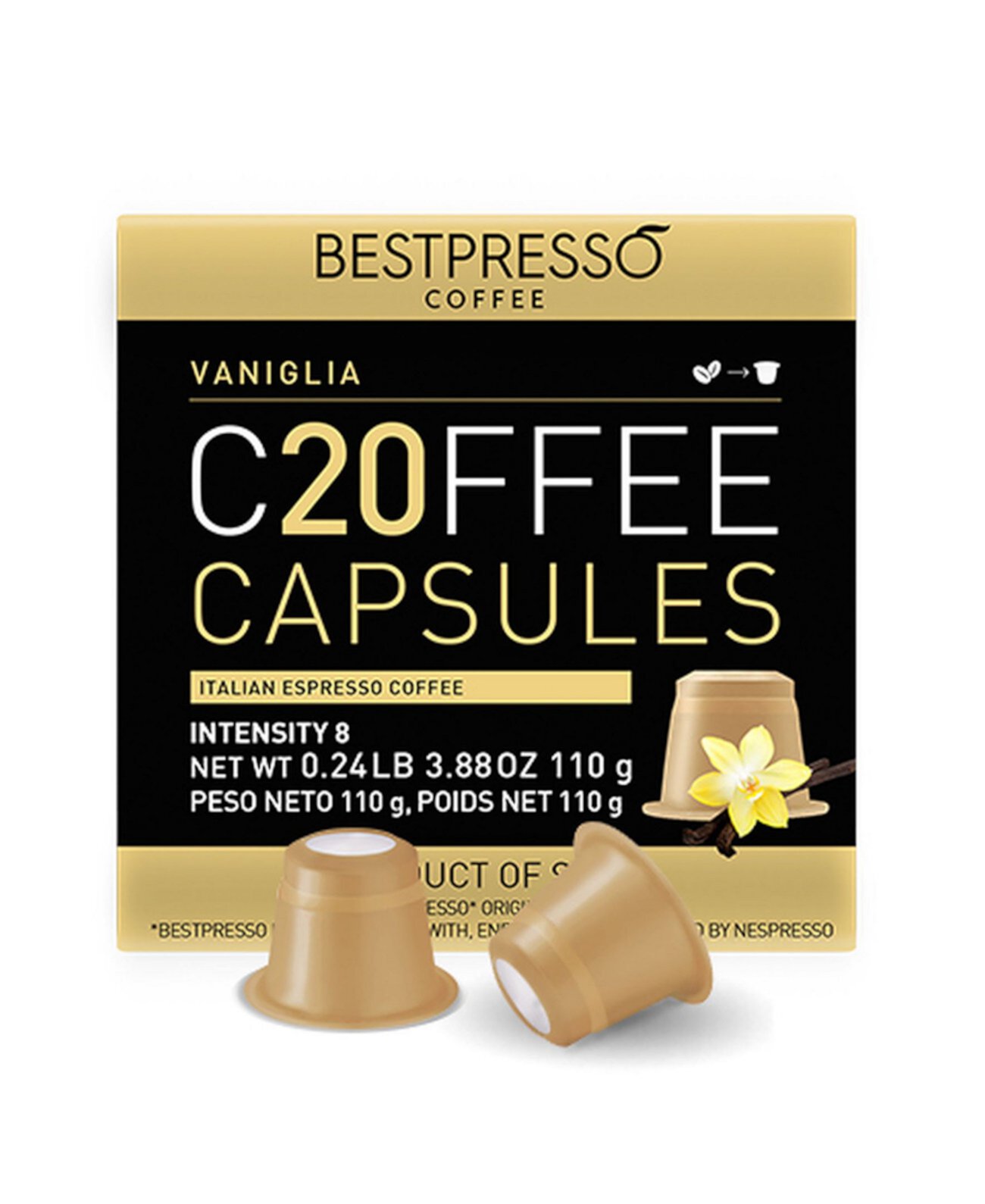 Кофе со вкусом ванили, 20 капсул в упаковке для оригинальной кофемашины Nespresso Bestpresso