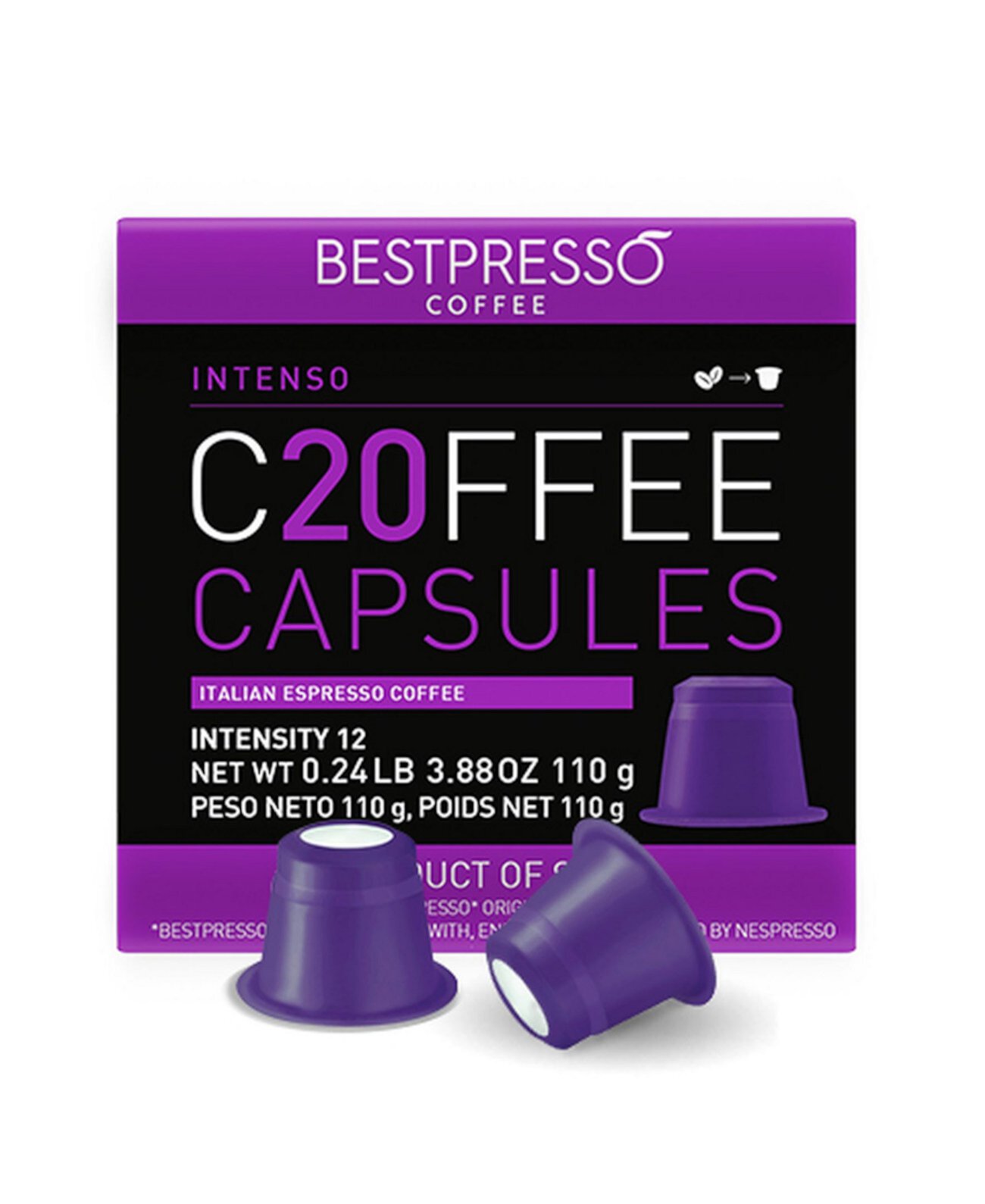 Кофе со вкусом Intenso 20 капсул в упаковке для оригинальной кофемашины Nespresso Bestpresso
