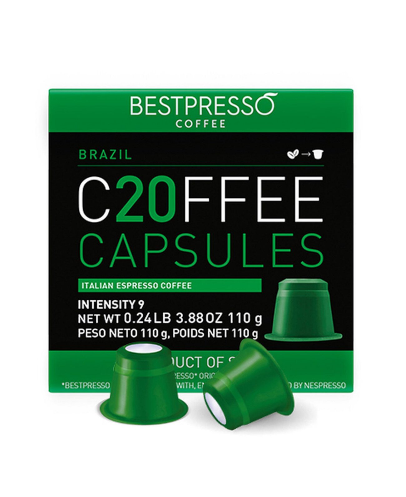 Кофе со вкусом Бразилии, 20 капсул в упаковке для оригинальной кофемашины Nespresso Bestpresso