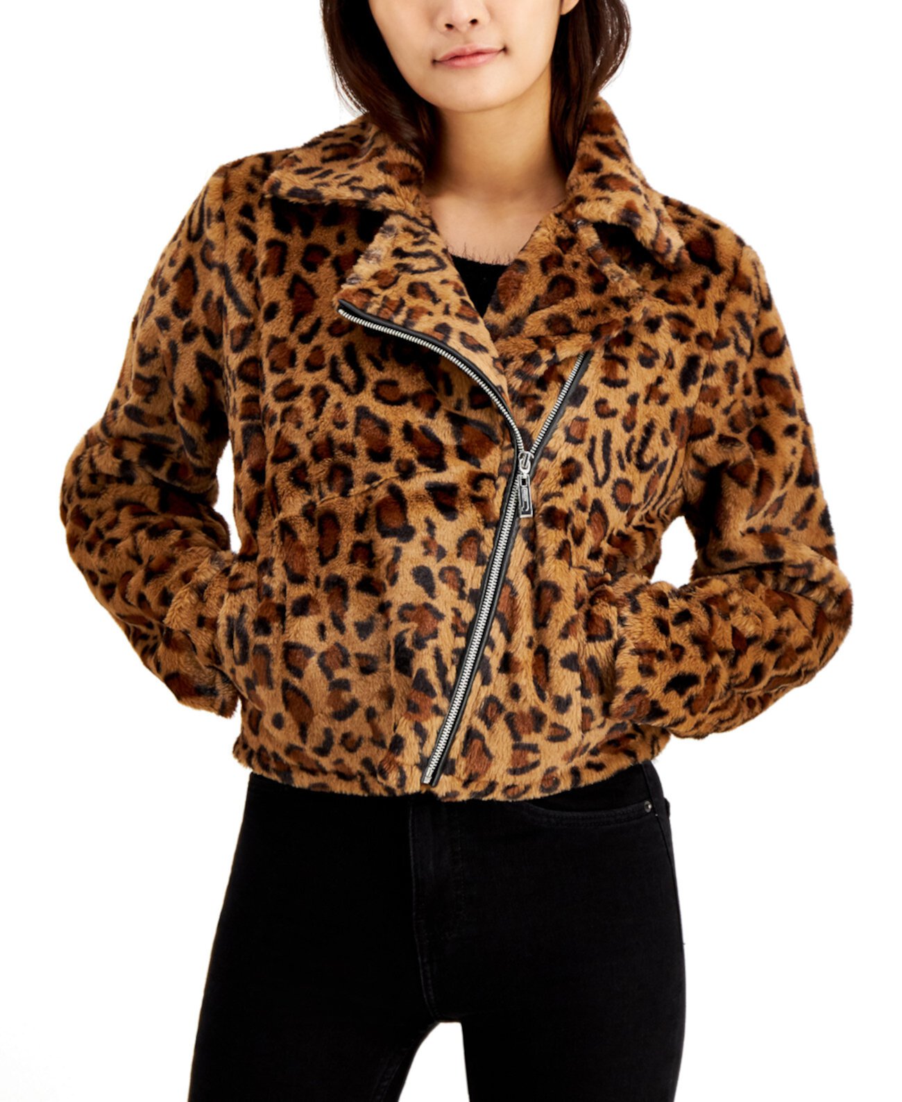 Джуниорская мото куртка из искусственного меха с леопардовым принтом Jou Jou